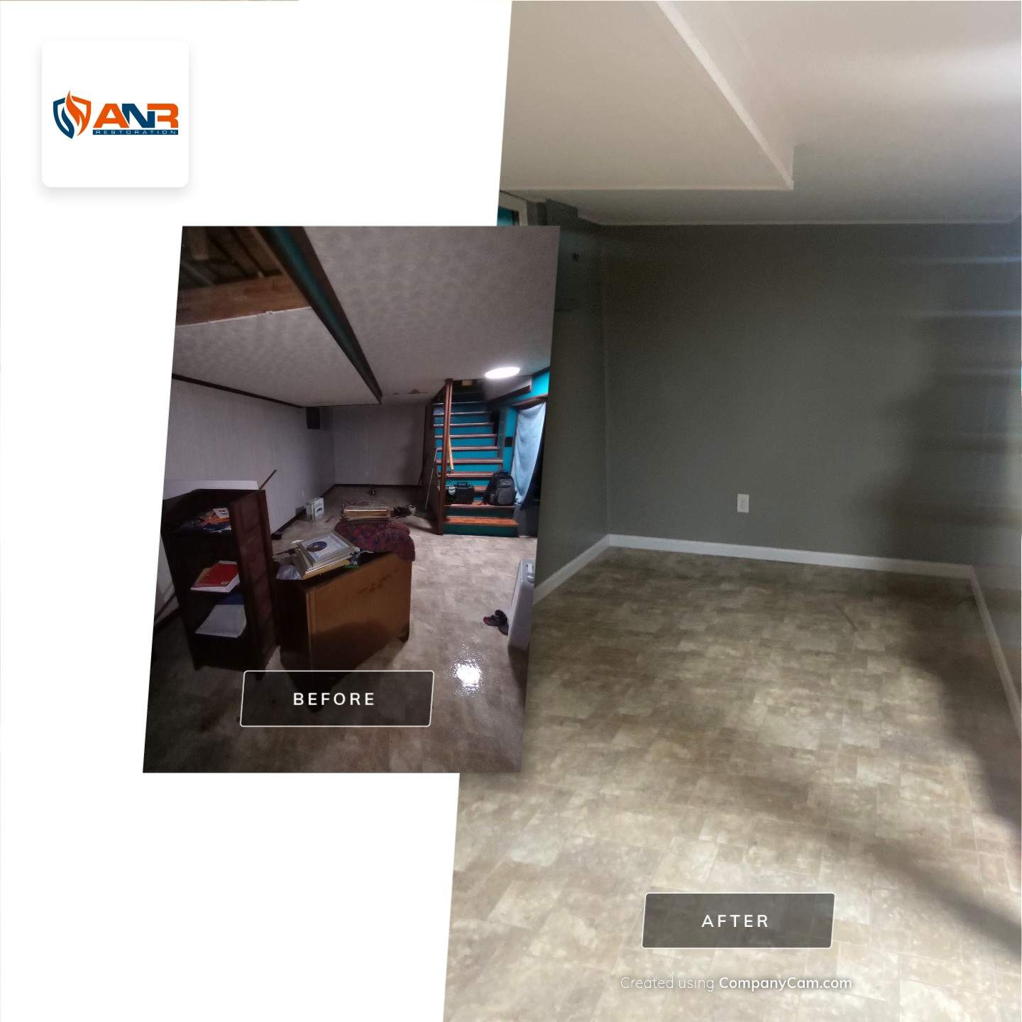 Water Damage in from upstairs sewage backup.  by ANR Restoration