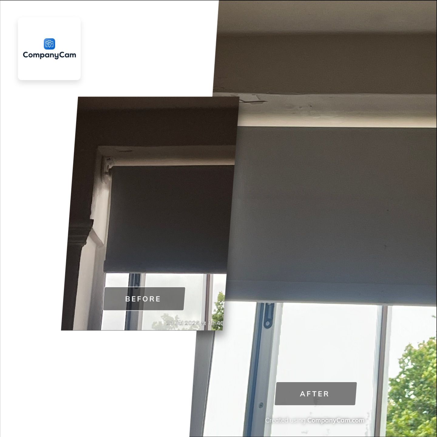 Interior Roller Blind Installation and Hardware Mounting in England by CompanyCam Sales Demo