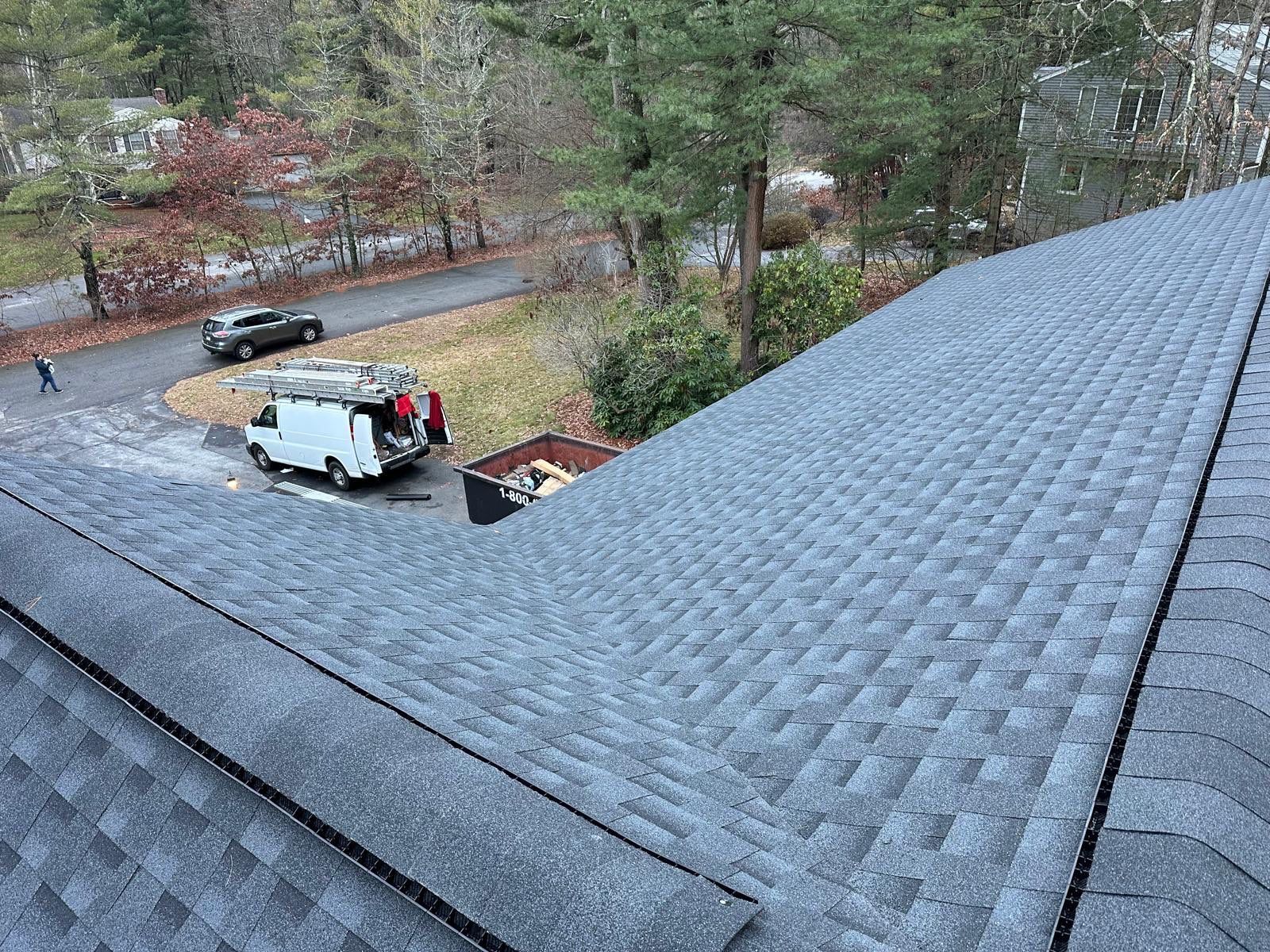 GAF Charcoal Roof Replacement with Vent Leak Repairs, PVC Fascia & Leaf Guard Gutters by Sensible Home Solutions