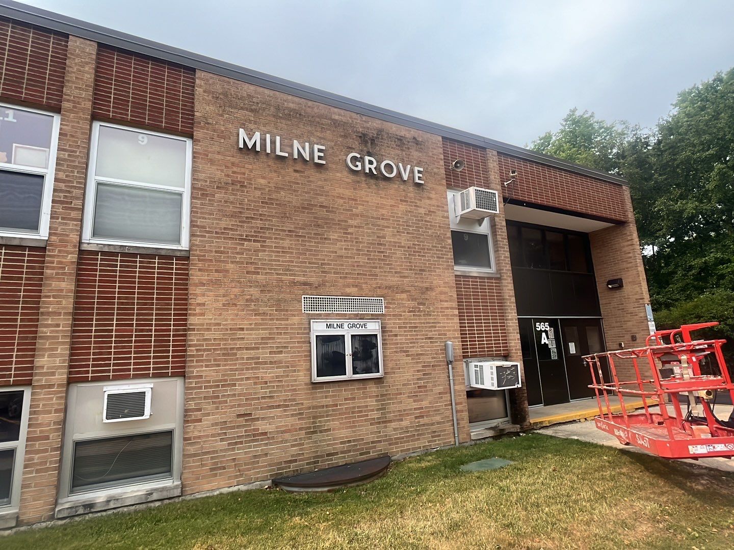 Commercial brick exterior cleaning by Northern Power Washing LLC.