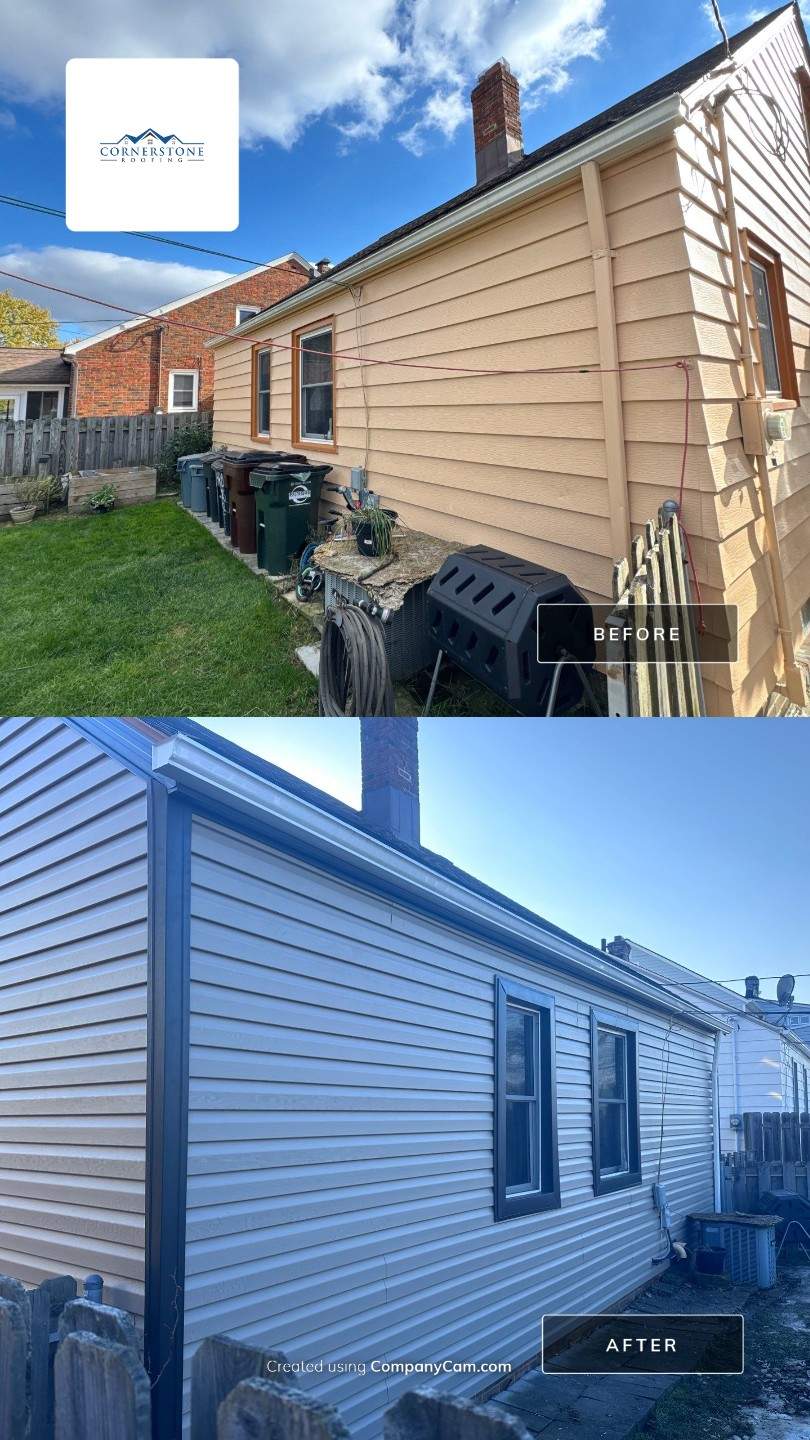 Full Exterior Siding and Awning Transformation in Parma by Cornerstone Roofing And Siding