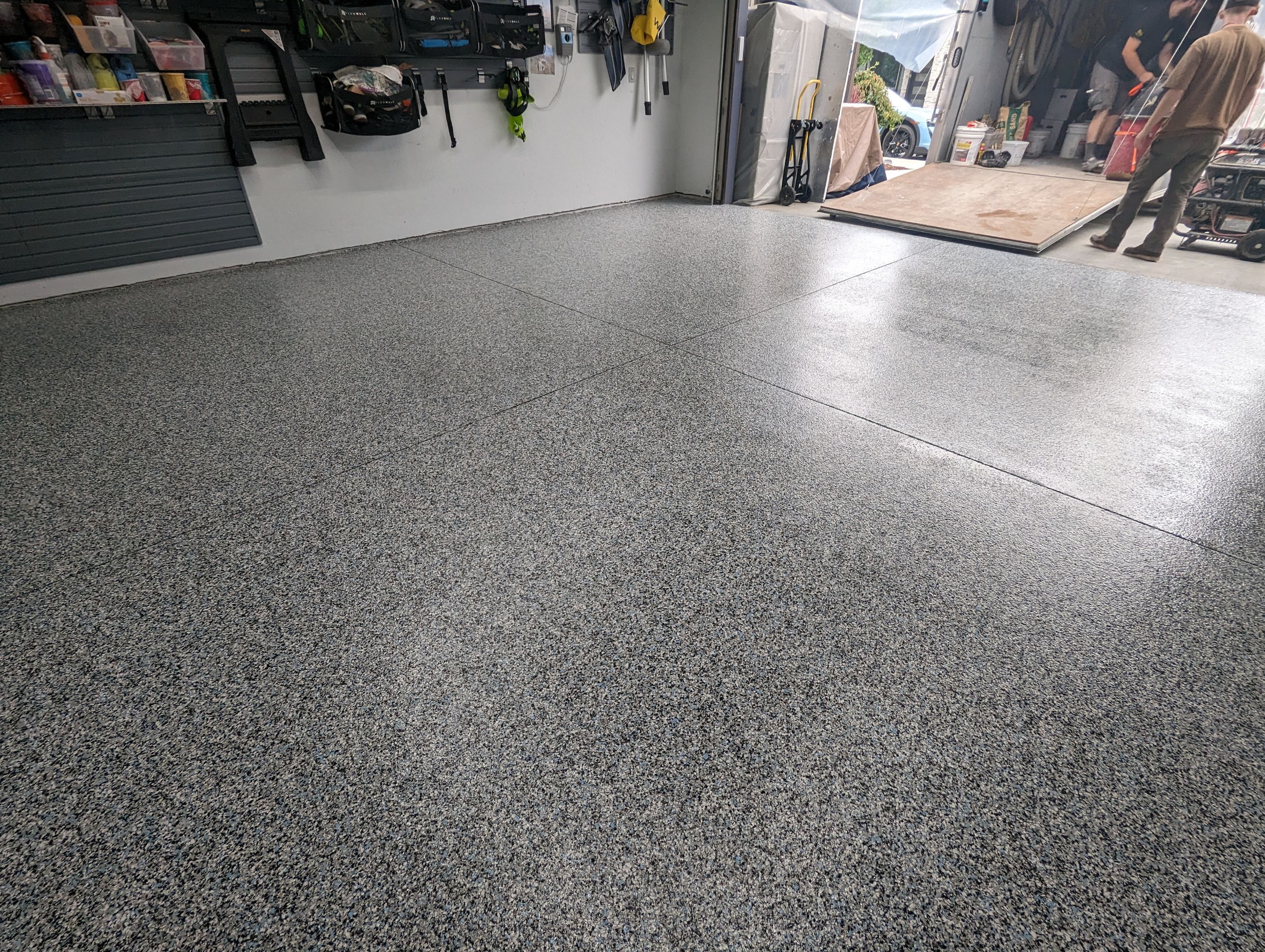 Garage Transformation using Custom domino w/ baby blue by Croc Coatings, LLC