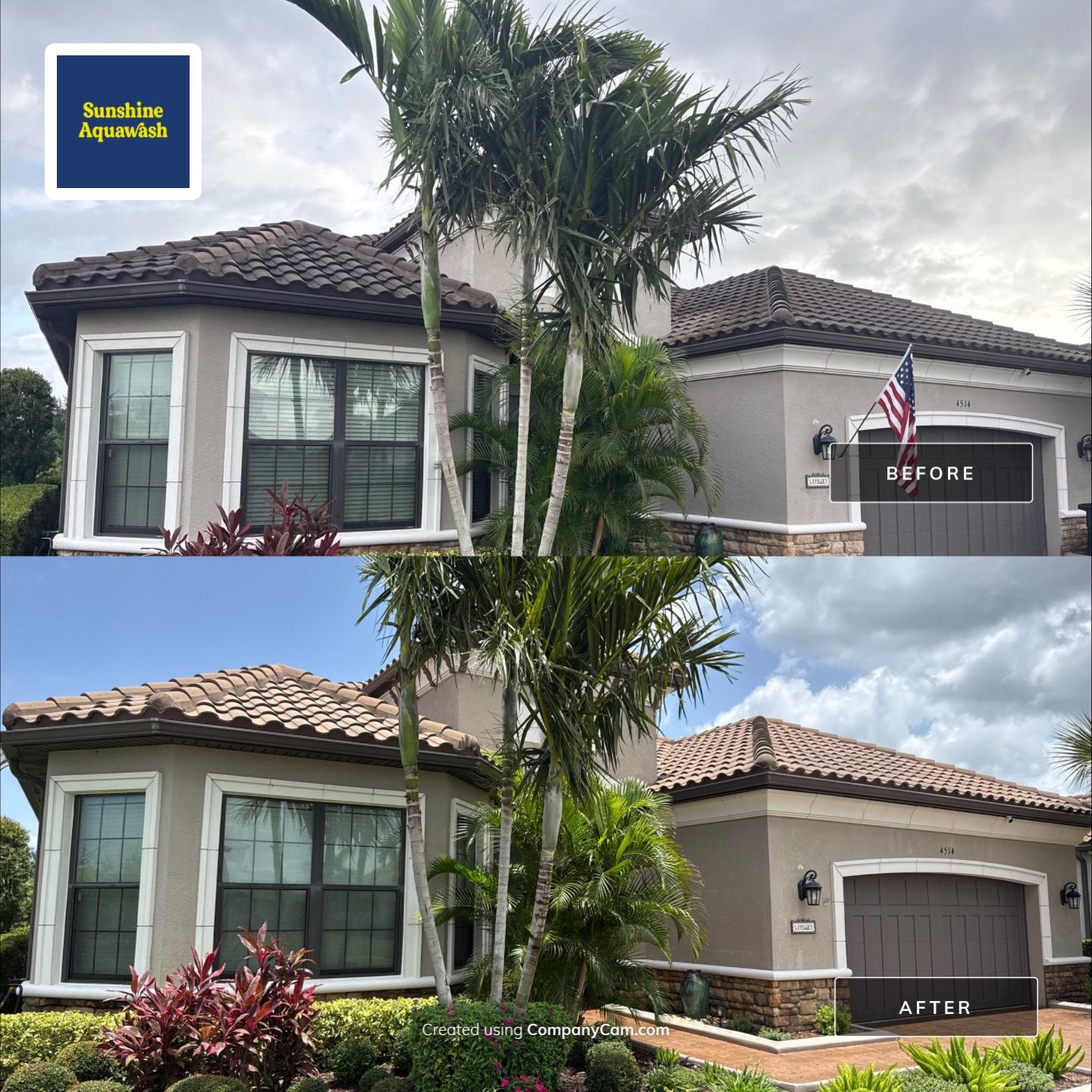 Neighboring Tile Roof Cleaning with Gutter Runoff Control – Palmetto, FL by Sunshine AquaWash