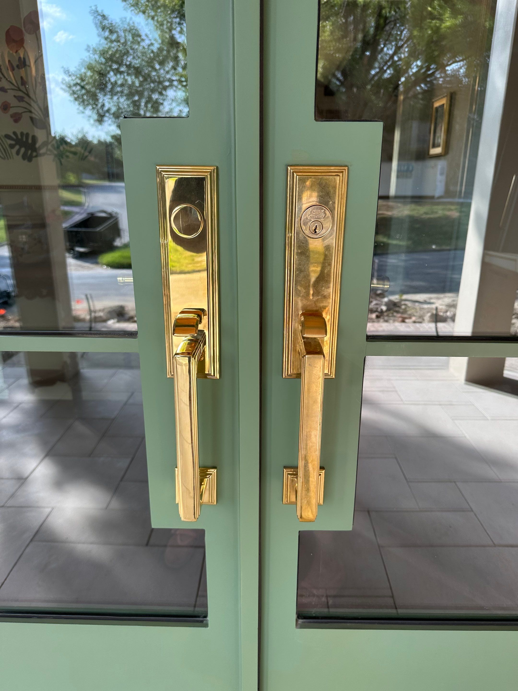 Steel Double Door Installation in Fort Worth in Sage Green by Solara Custom Living