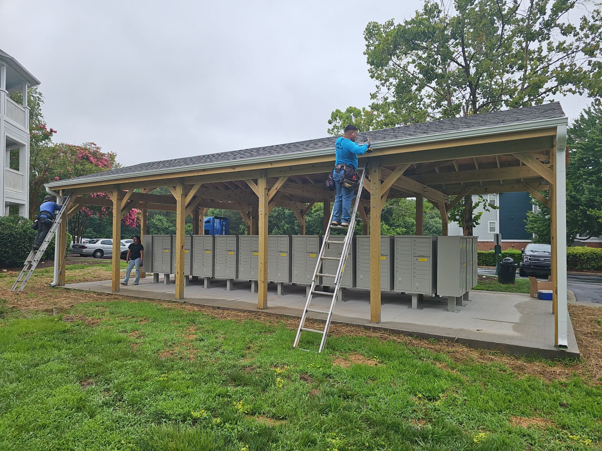 Custom Timber Frame Pavilion for Cluster Mailbox Units in Raleigh by Billy Weatherspoon Contractor