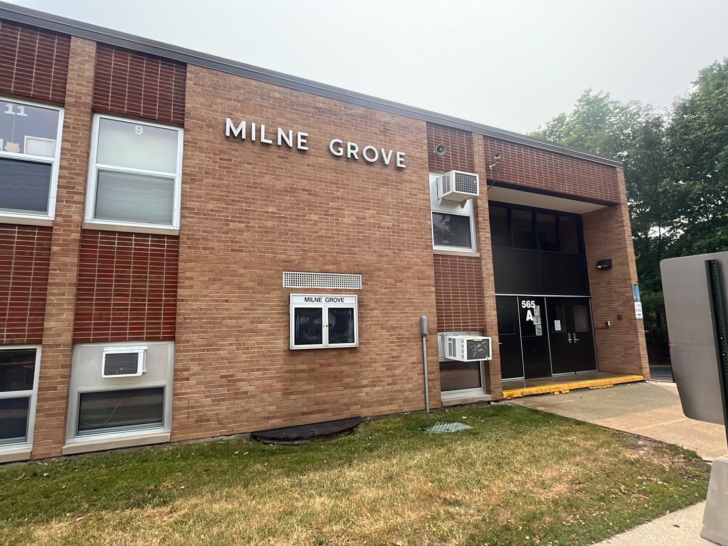 Commercial brick exterior cleaning by Northern Power Washing LLC.