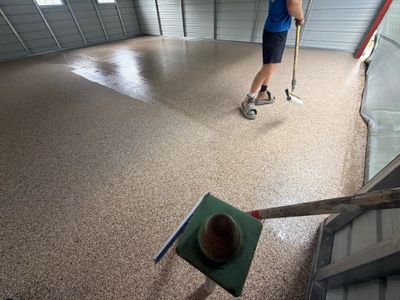 Custom Epoxy Flake Floor Coating for Norton Shores Workshop