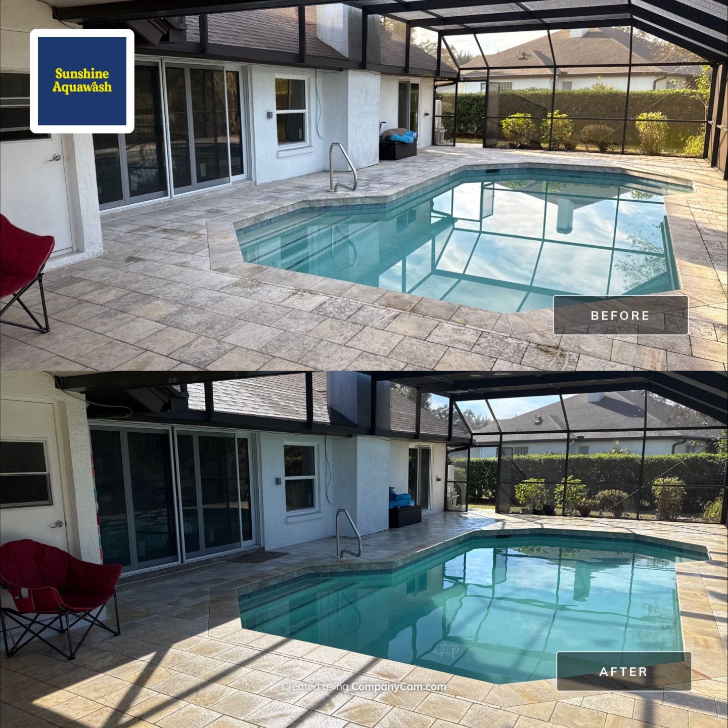 Paver Pool Deck & Screen Enclosure Cleaning | River Wilderness, Parrish FL by Sunshine AquaWash