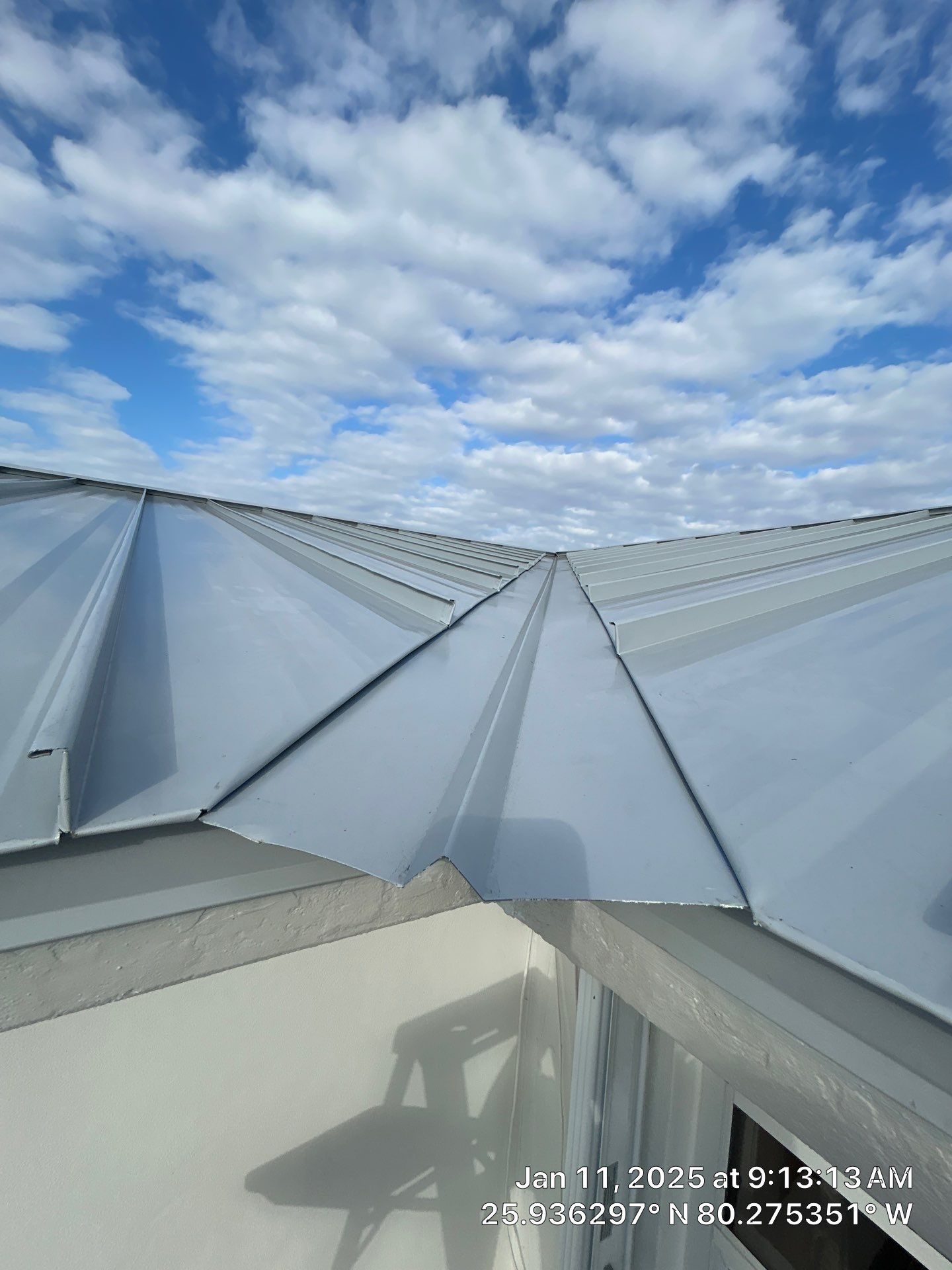 RESIDENTAL METAL REROOF 24 GUAGE DOVE GRAY 1-1/2" MECHANICAL SEAM METAL POLYGLASS POLYSTICK XFR by Earl W. Johnston Roofing 