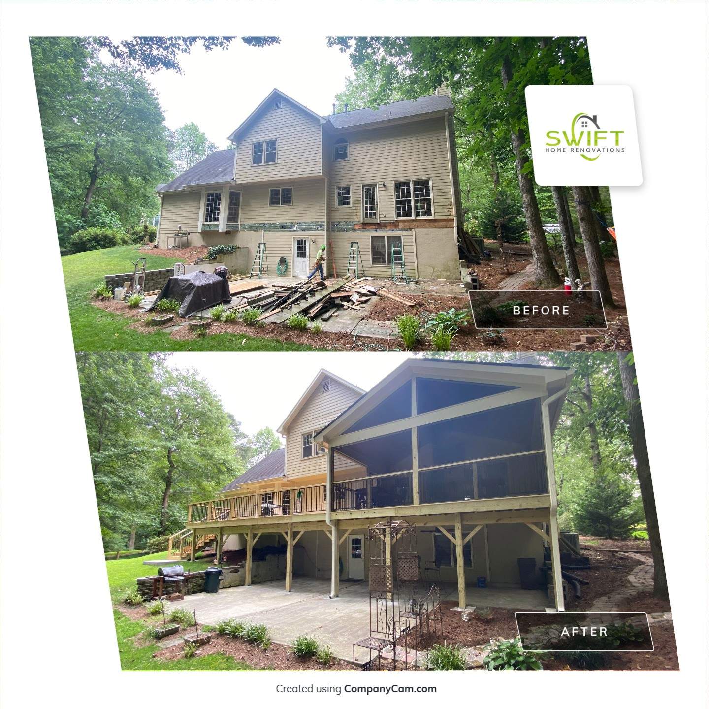 Custom Elevated Wood Deck and Screened Porch in Marietta by Swift Home Renovations
