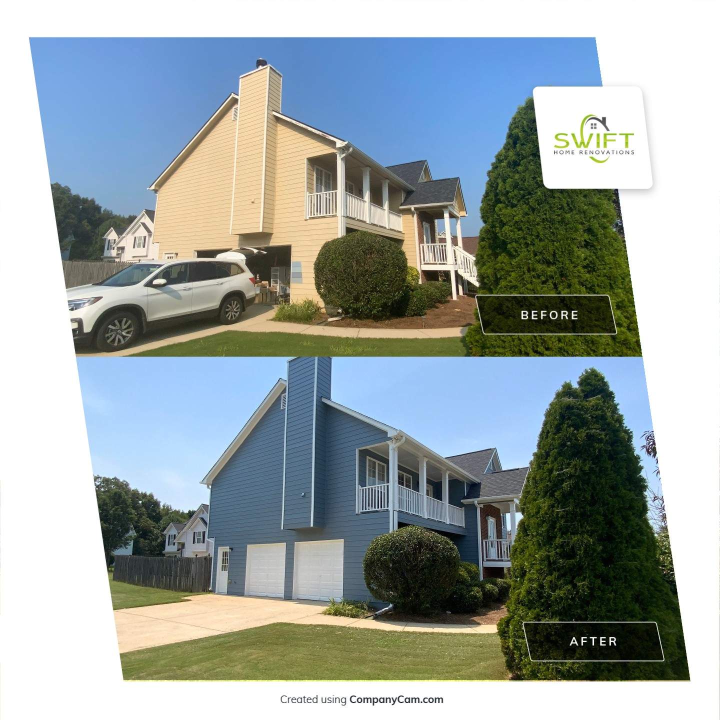 Comprehensive Exterior Painting for Cartersville Home with Blue Siding Transformation by Swift Home Renovations