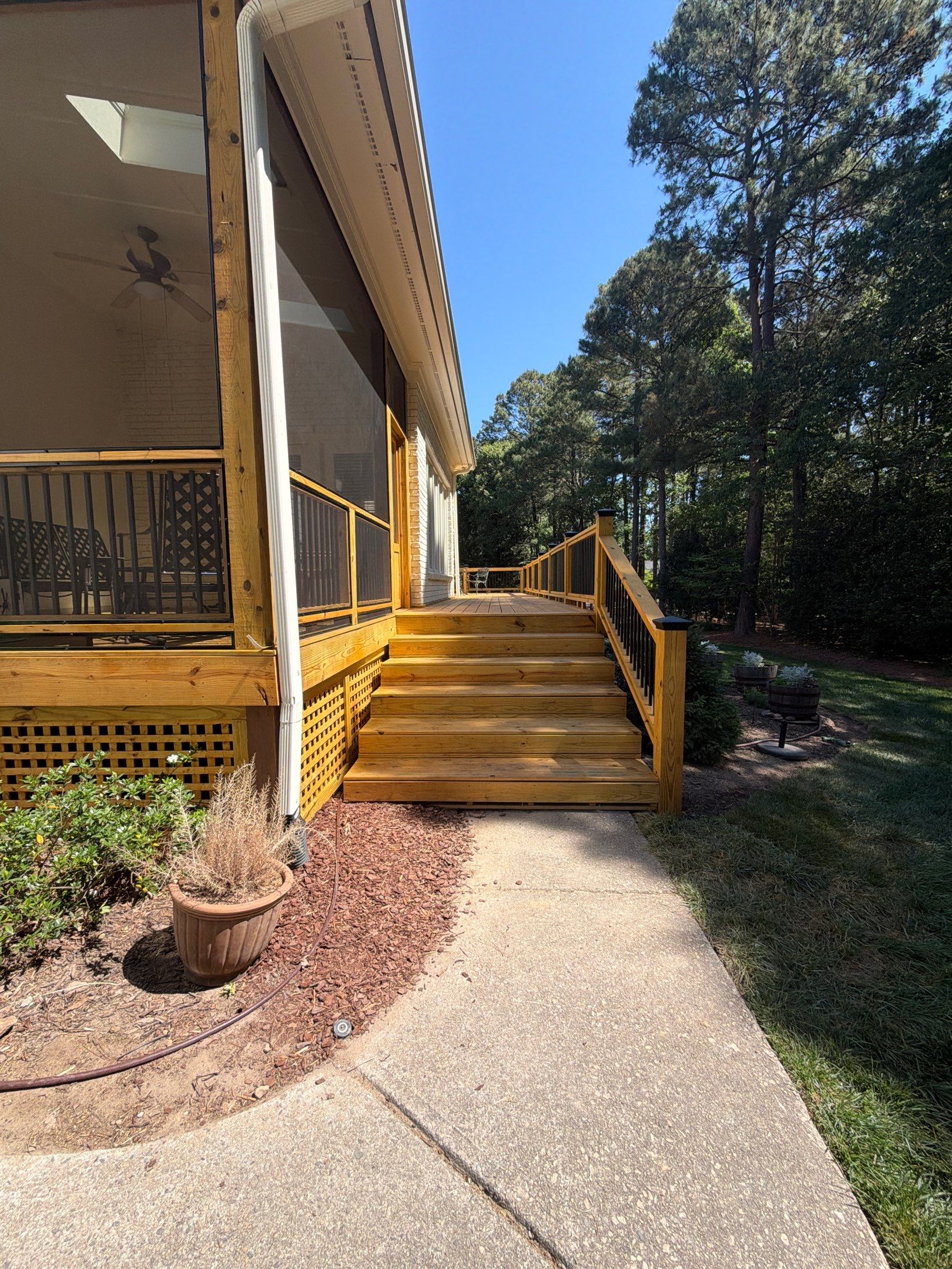 Deck Stain, Round Balusters & Screened Porch Transformation by Billy Weatherspoon Contractor