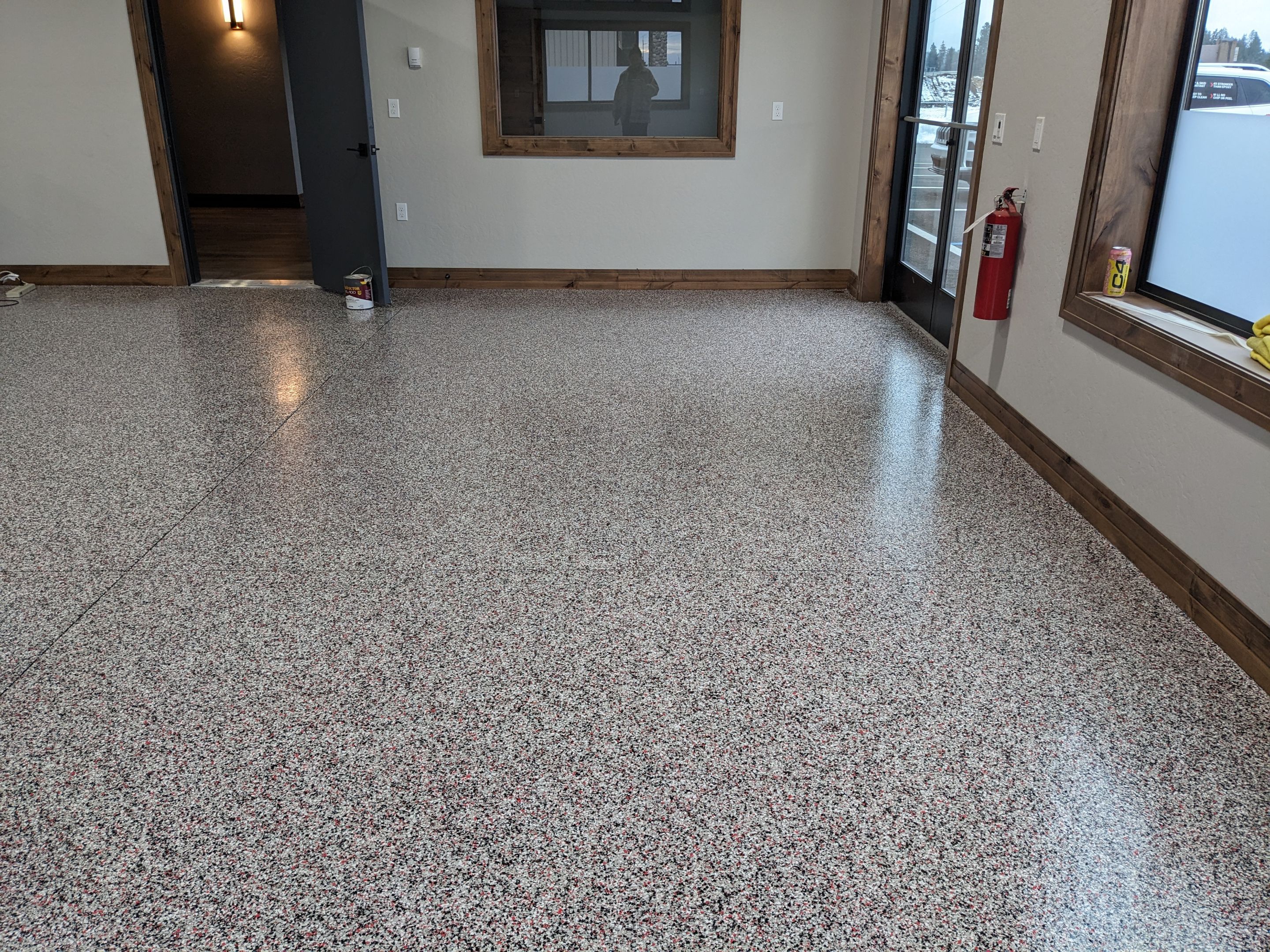 Maximum Exposure Commercial Floor using Domino w/ 5% Cherry Bomb Red  by Croc Coatings, LLC