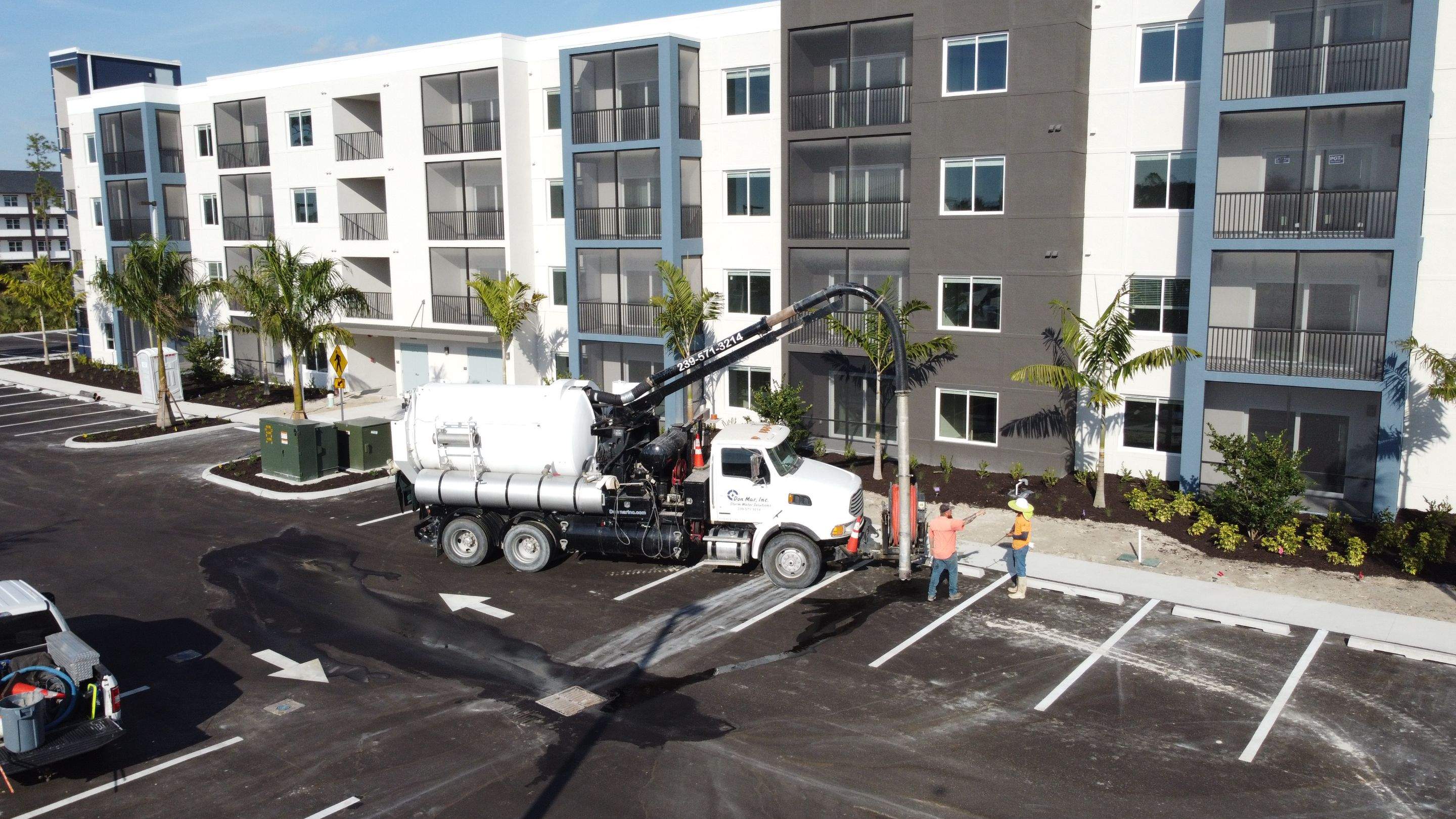 New Construction Apartment Complex Stormwater System and Sewer System Cleaning by Don Mar, Inc. Storm Water Solutions