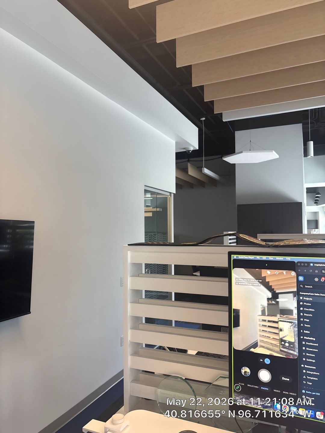 Modern Office Remodel with Custom Acoustic Baffles and Glass Partitions by CompanyCam Sales Demo