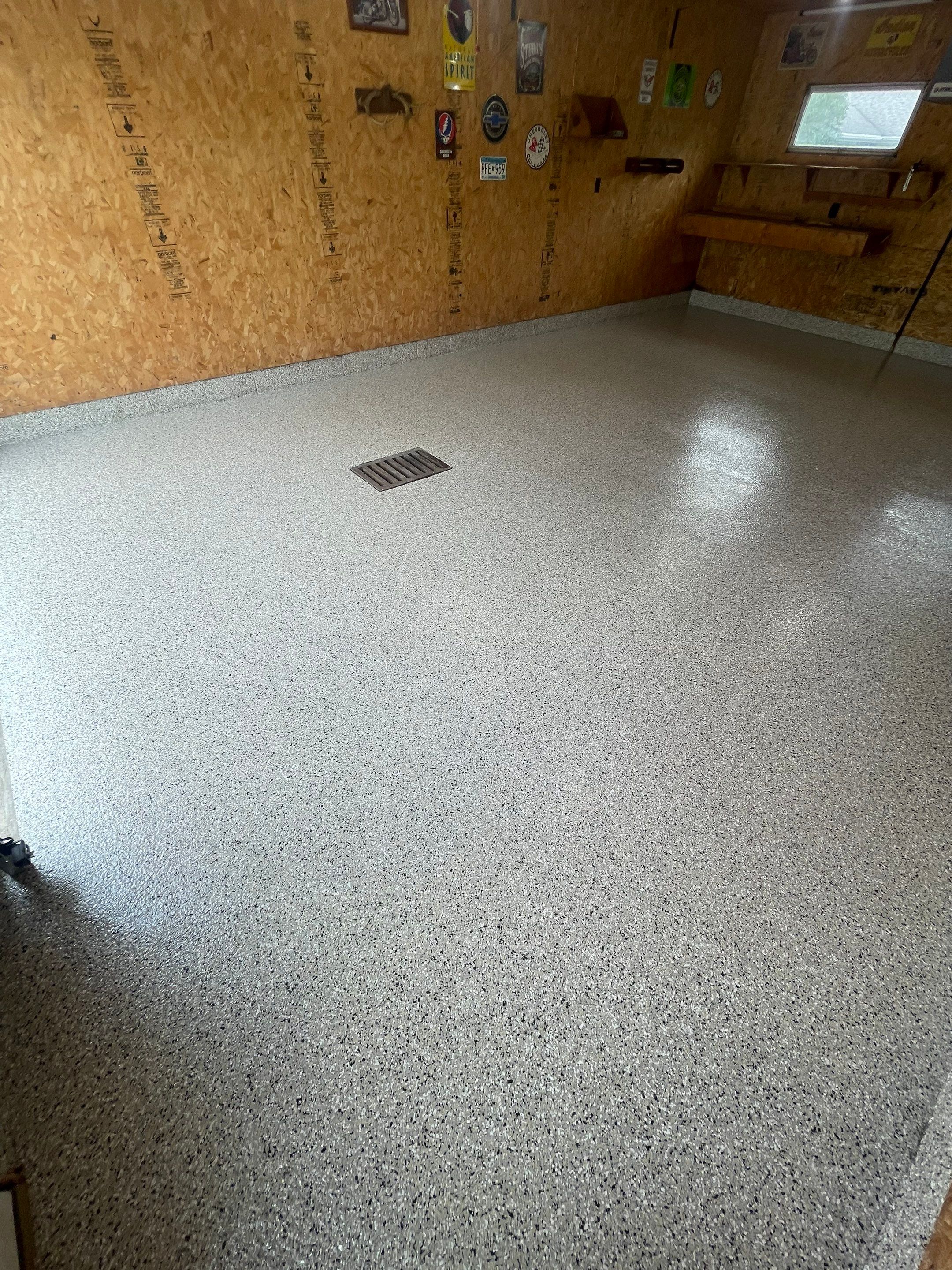 Speckled Epoxy Flake Concrete Coating for Worthington Garage Floor by Select Painting, Coatings & Garage Cabinets