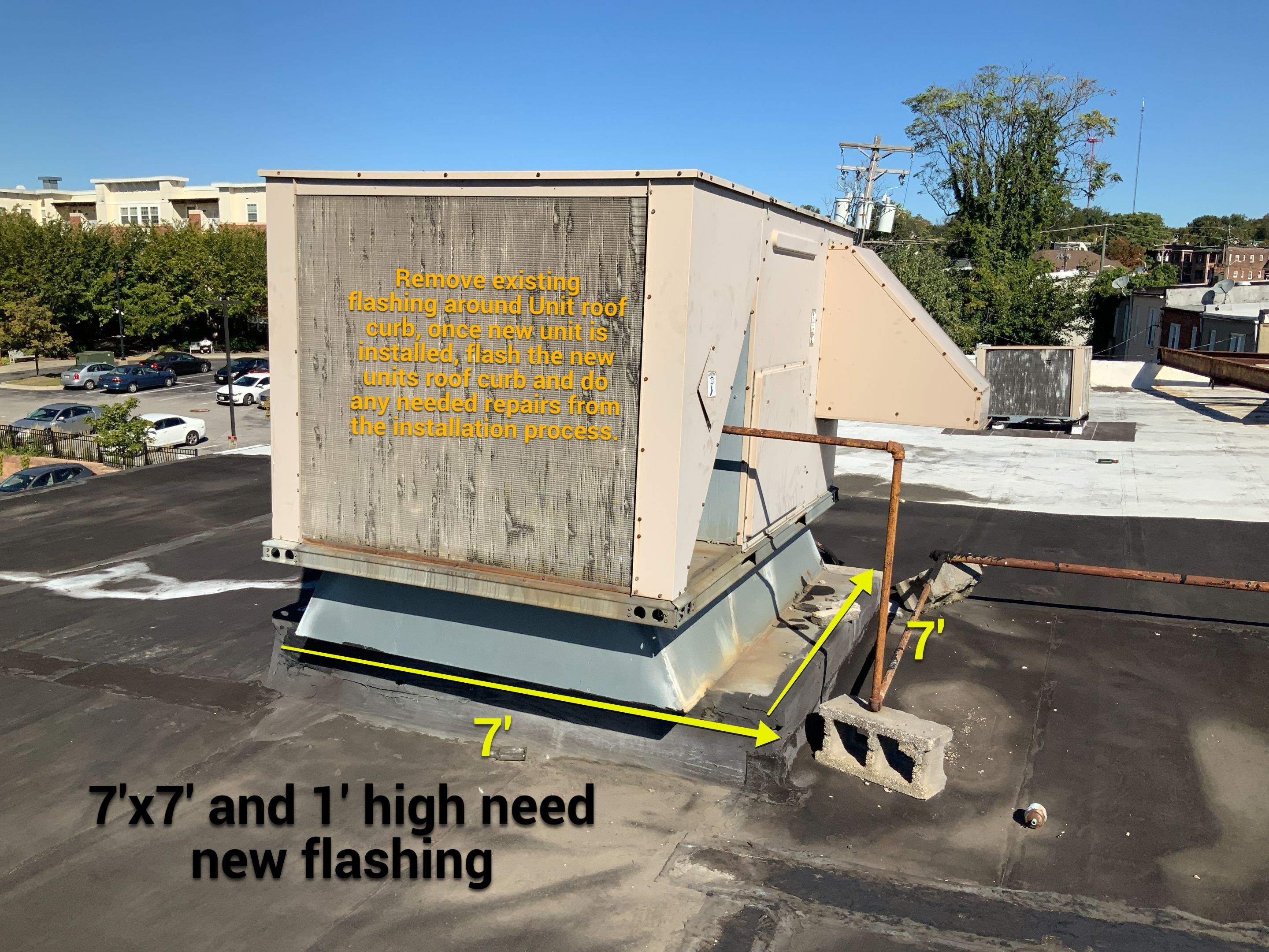 Commercial Roofing Repair using new Flashing by Alpha Design Services