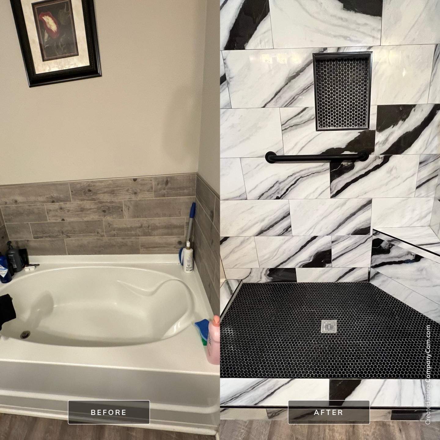 Tub to walk-in shower conversion by Prudencio