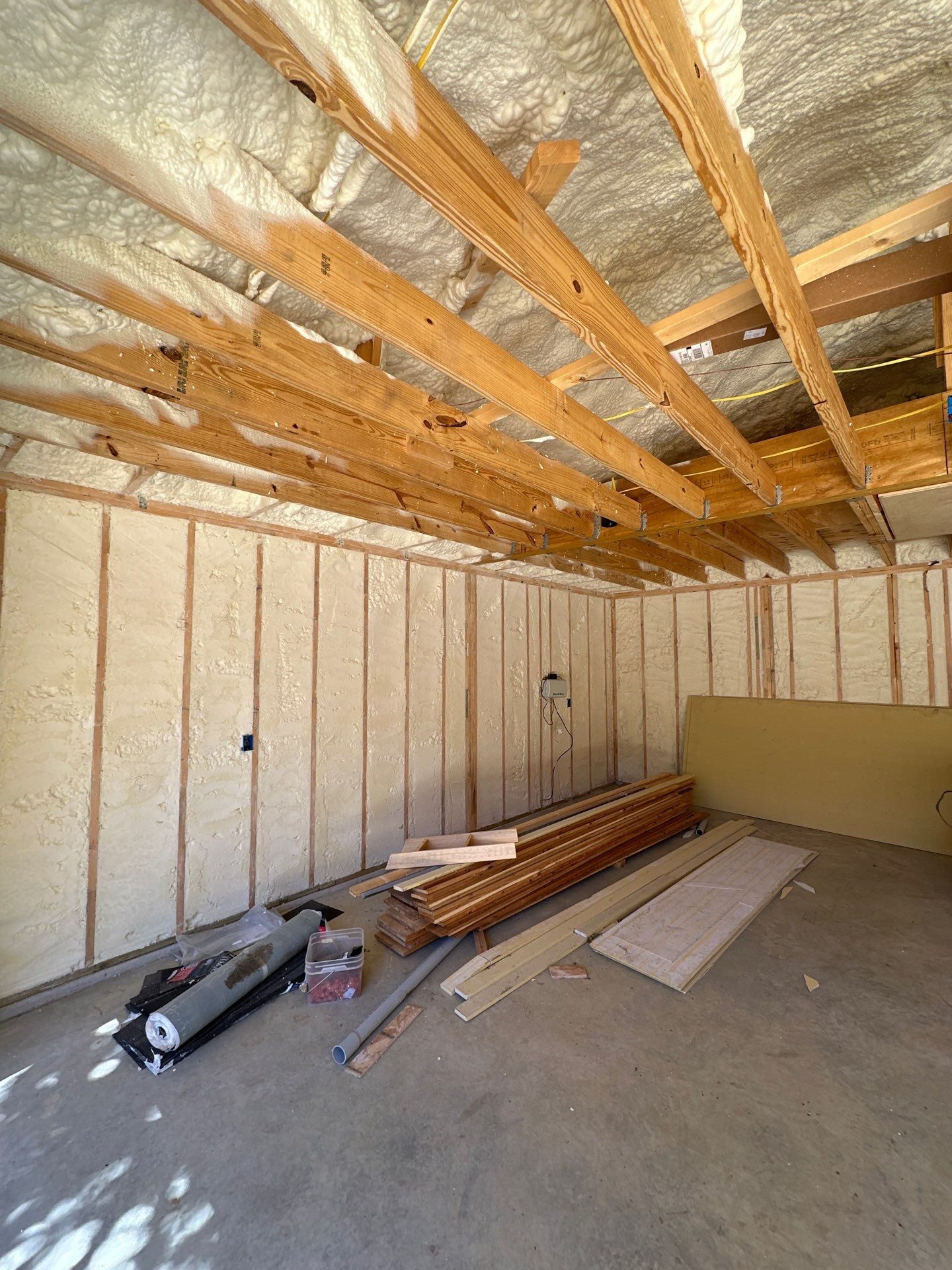 Open cell spray foam job completed at this home addition in Plano, TX by Apex Insulation Solutions