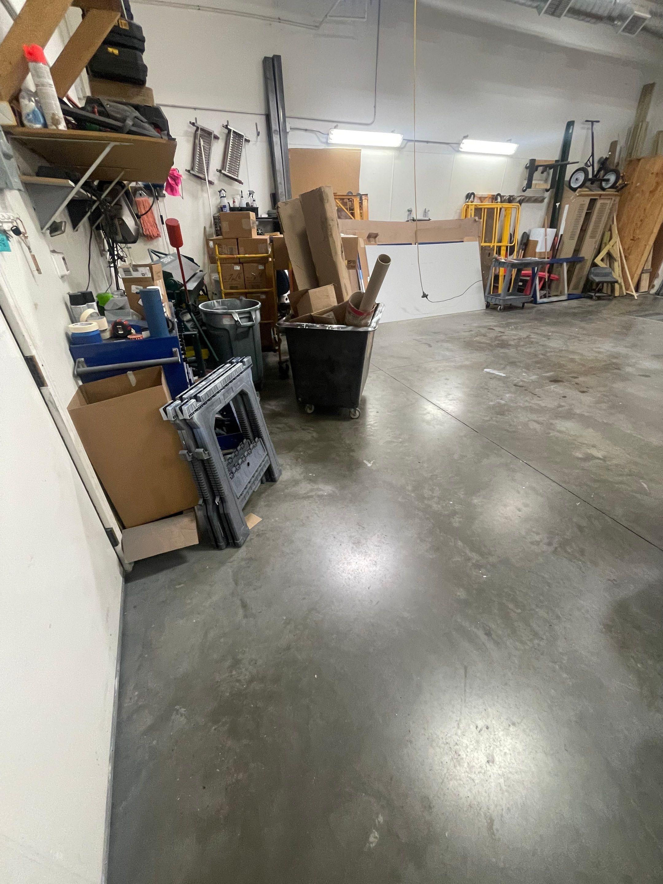 Commercial Grey Speckled Epoxy Floor Coating for Industrial Workshop by Select Painting, Coatings & Garage Cabinets