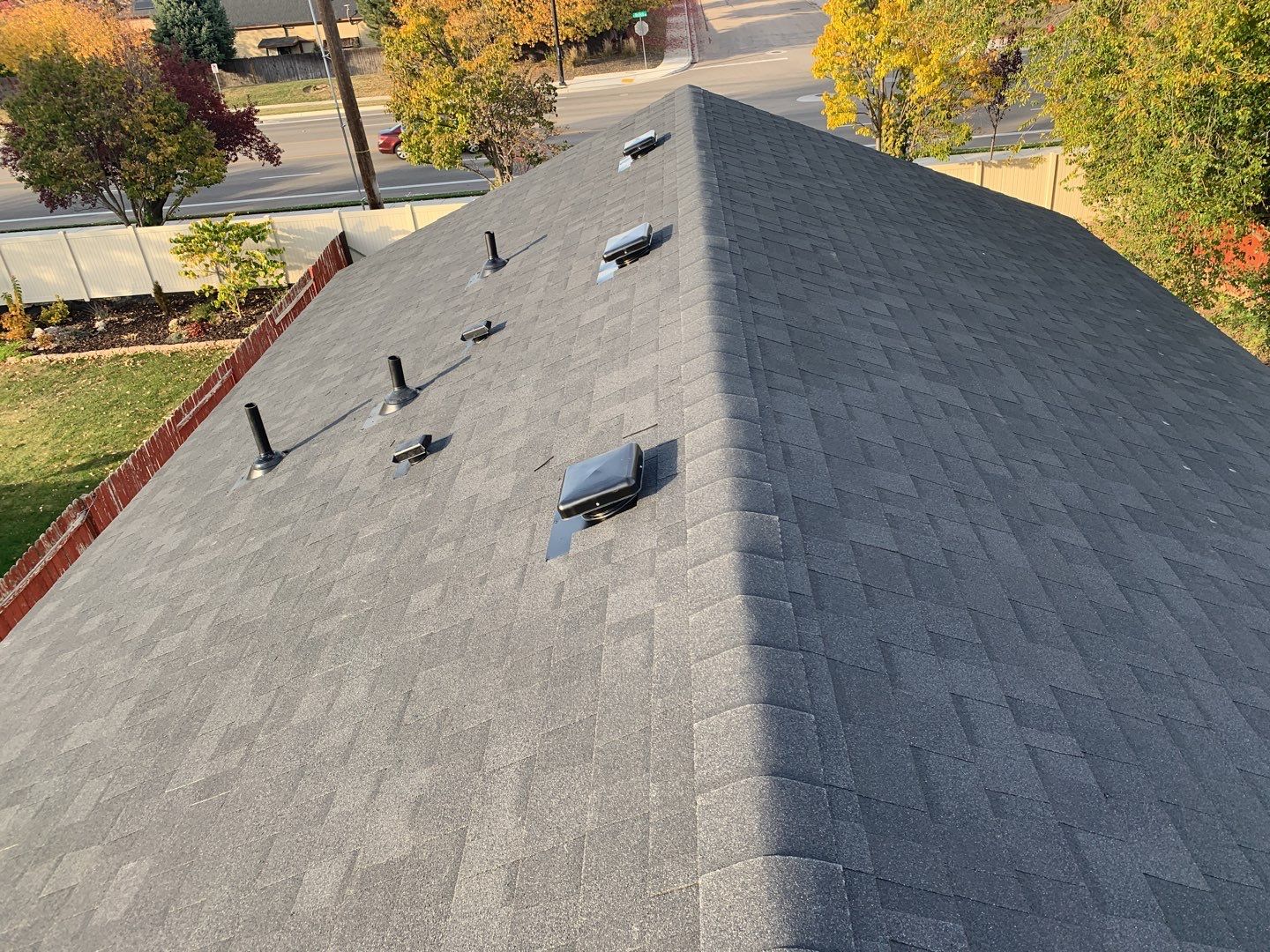 Meridian two story roof installation using Owens Corning Onyx Black by ID Roofing LLC