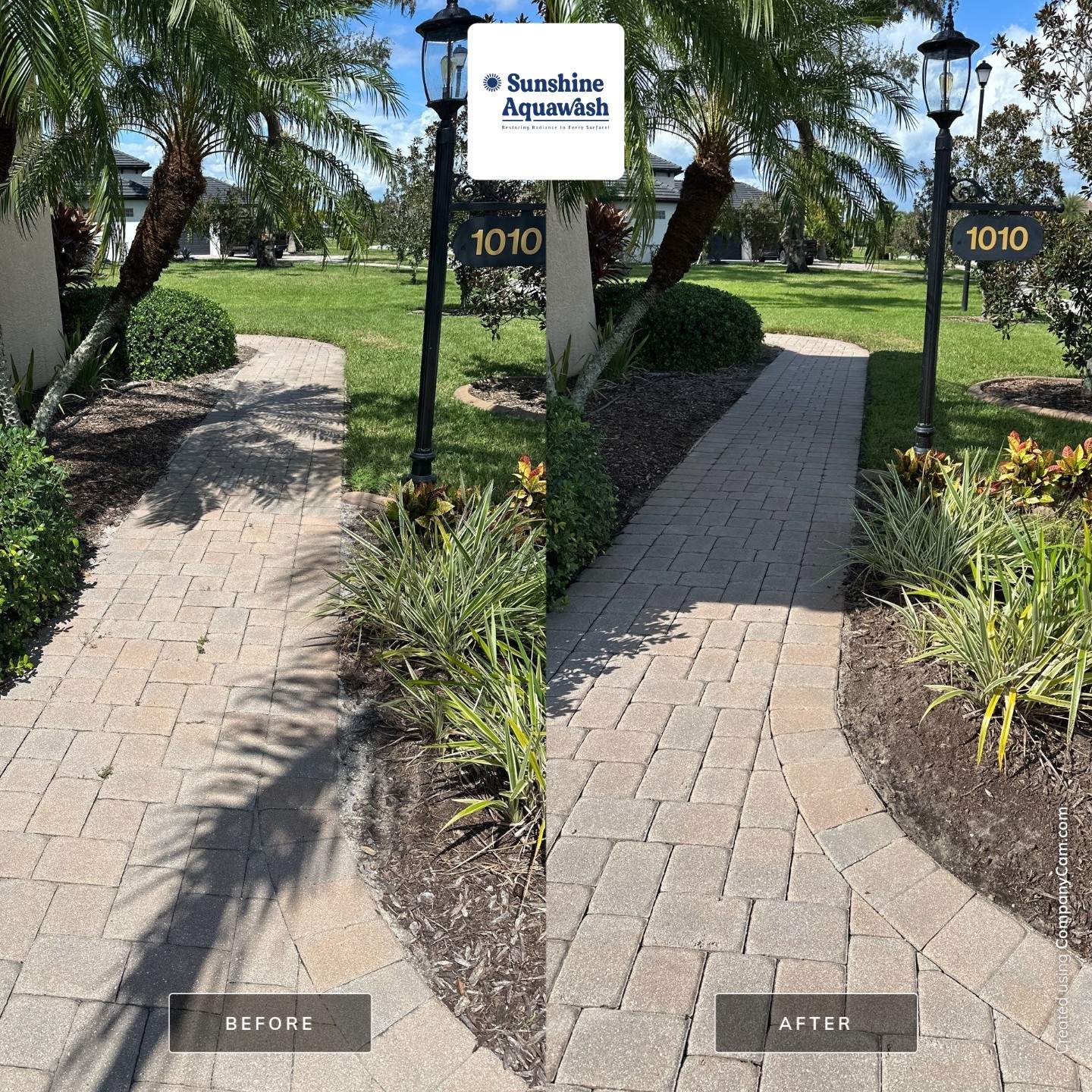Paver Driveway, Entryway, Sidewalk, and Street Curbing Cleaning in Winding River Community, Bradenton, FL by Sunshine AquaWash