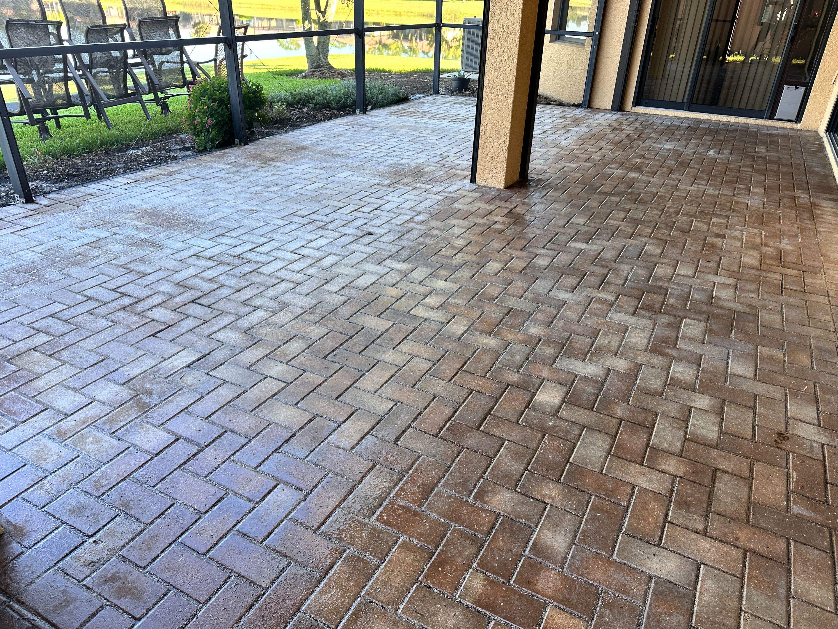 Herringbone Paver Stripping and Sealing for Apollo Beach Lanai by Supreme Paver Experts