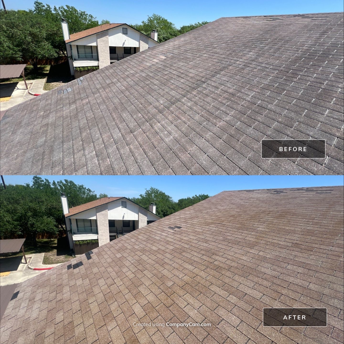 Shingle Roof Washing Project in San Antonio by Bright Choice