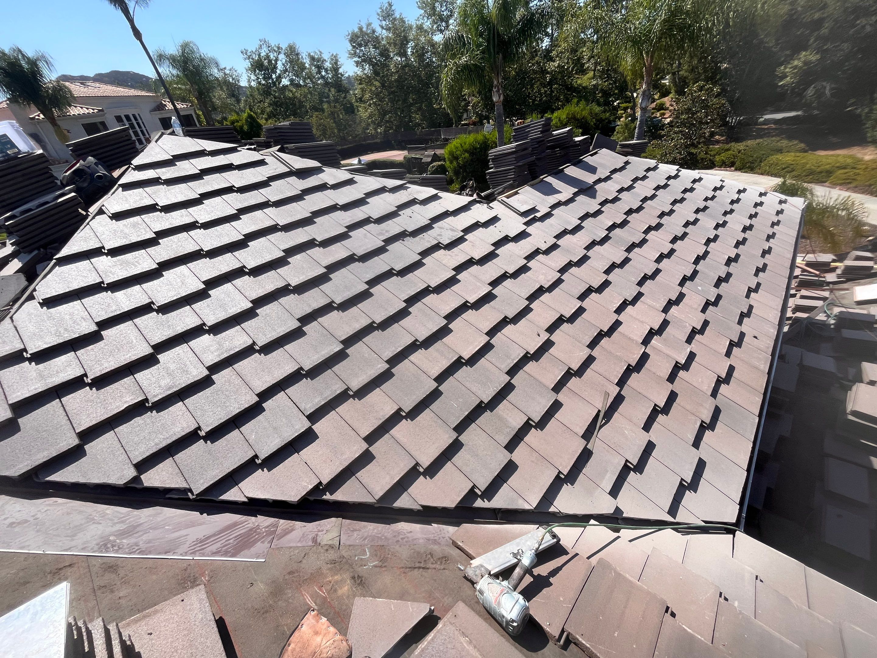 Full Roof Replacement Featuring Staggered Eagle Concrete Tiles in Poway by Reliable Roofing San Diego Inc.