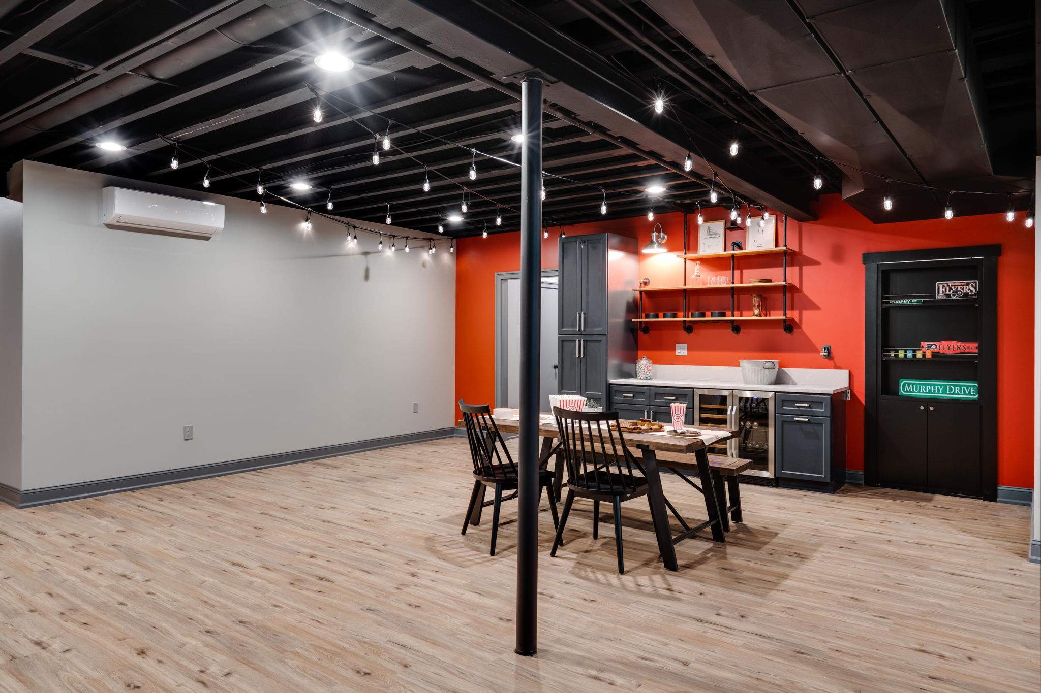 Basement Remodel using Open Ceiling at the Murphy's by MCL Carpentry and Construction