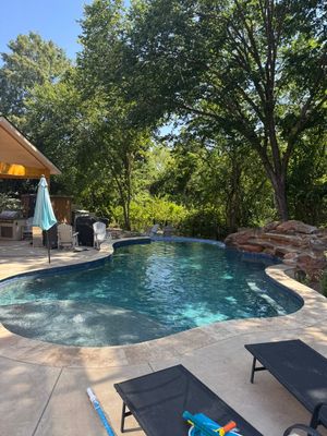 Freeform Pool with Rock Waterfall and Raised Spa