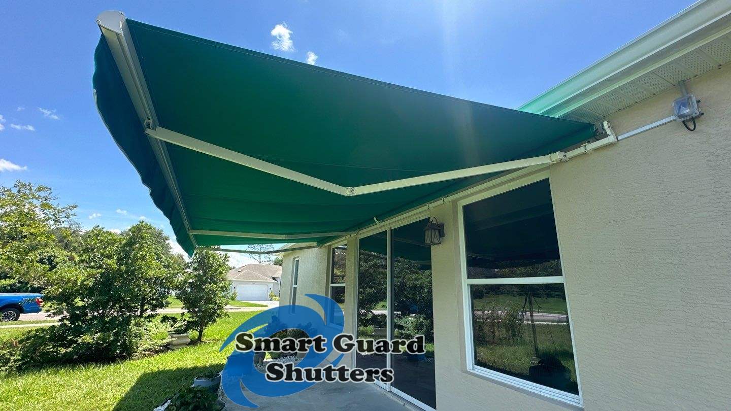 Retractable Awning in Erin Green by Smart Guard Shutters