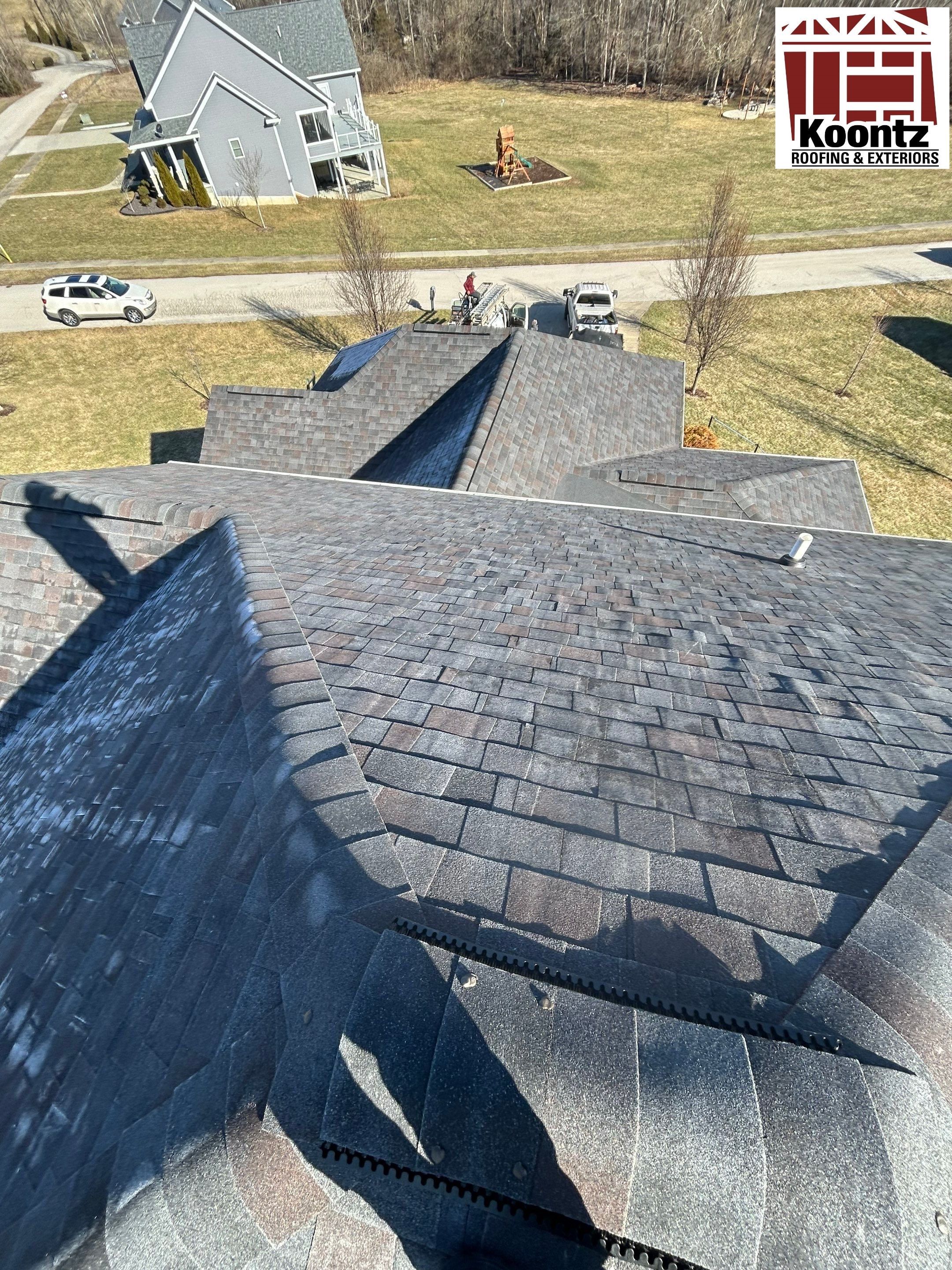 Residential Roofing Installation using Malarkey Vista AR Shingles (Black Oak) by Koontz Construction