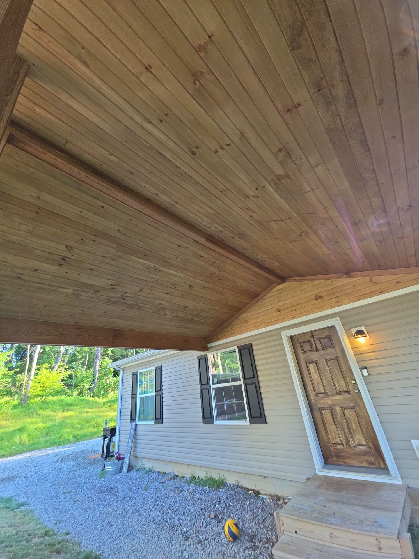 Custom Timber Frame Gable Porch Addition in Leechburg by Cousins Roofing Siding & Decks