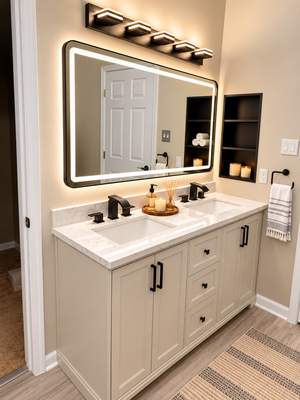 Modern Bathroom Remodel with Double Vanity & Spa-Inspired Tub/Shower