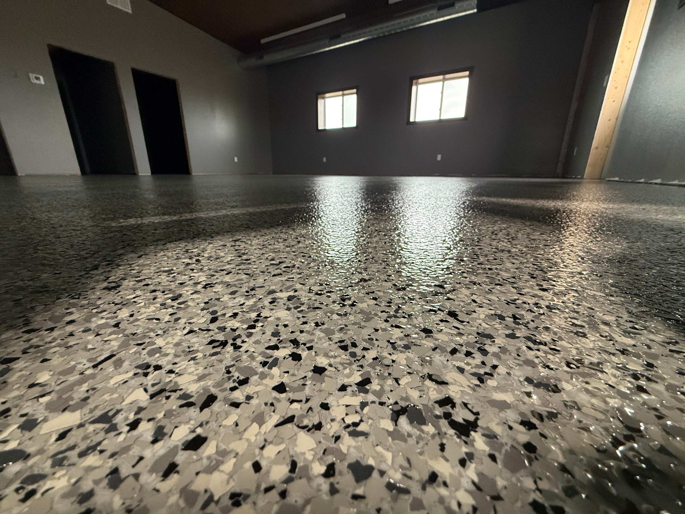 Nightfall Flake Floor Coating Installation in Draper by Select Painting, Coatings & Garage Cabinets