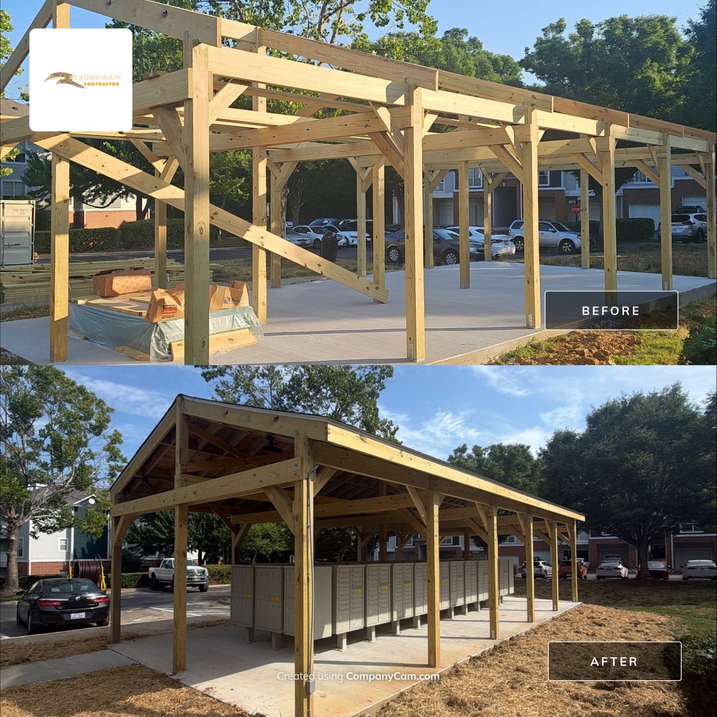 Custom Timber Frame Pavilion for Cluster Mailbox Units in Raleigh by Billy Weatherspoon Contractor