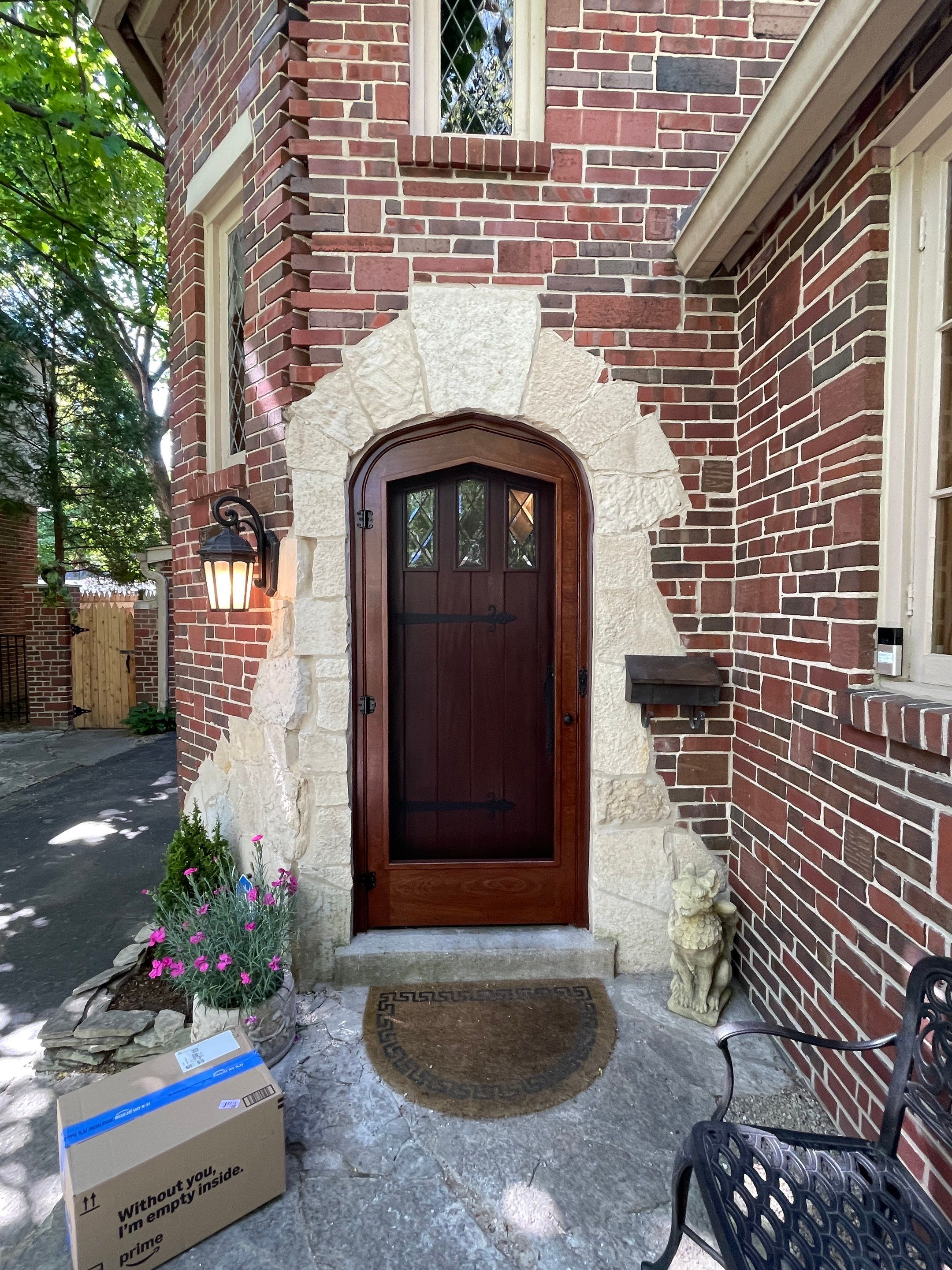 Custom Arched Wood Entry Door with Diamond Glass Replacement in Wilmette by Great American Exteriors