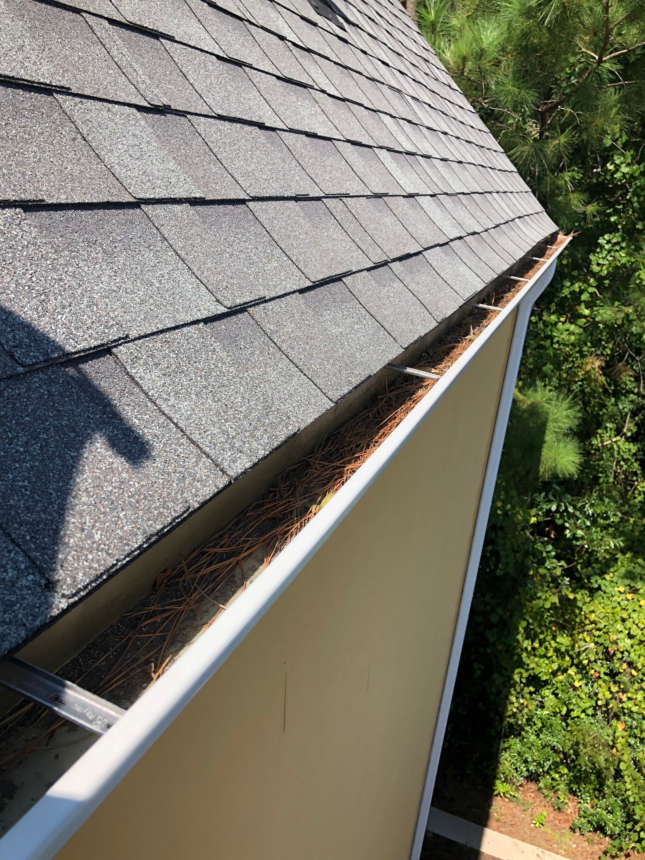 Commercial gutter cleaning Myrtle Beach before photo with filled gutters