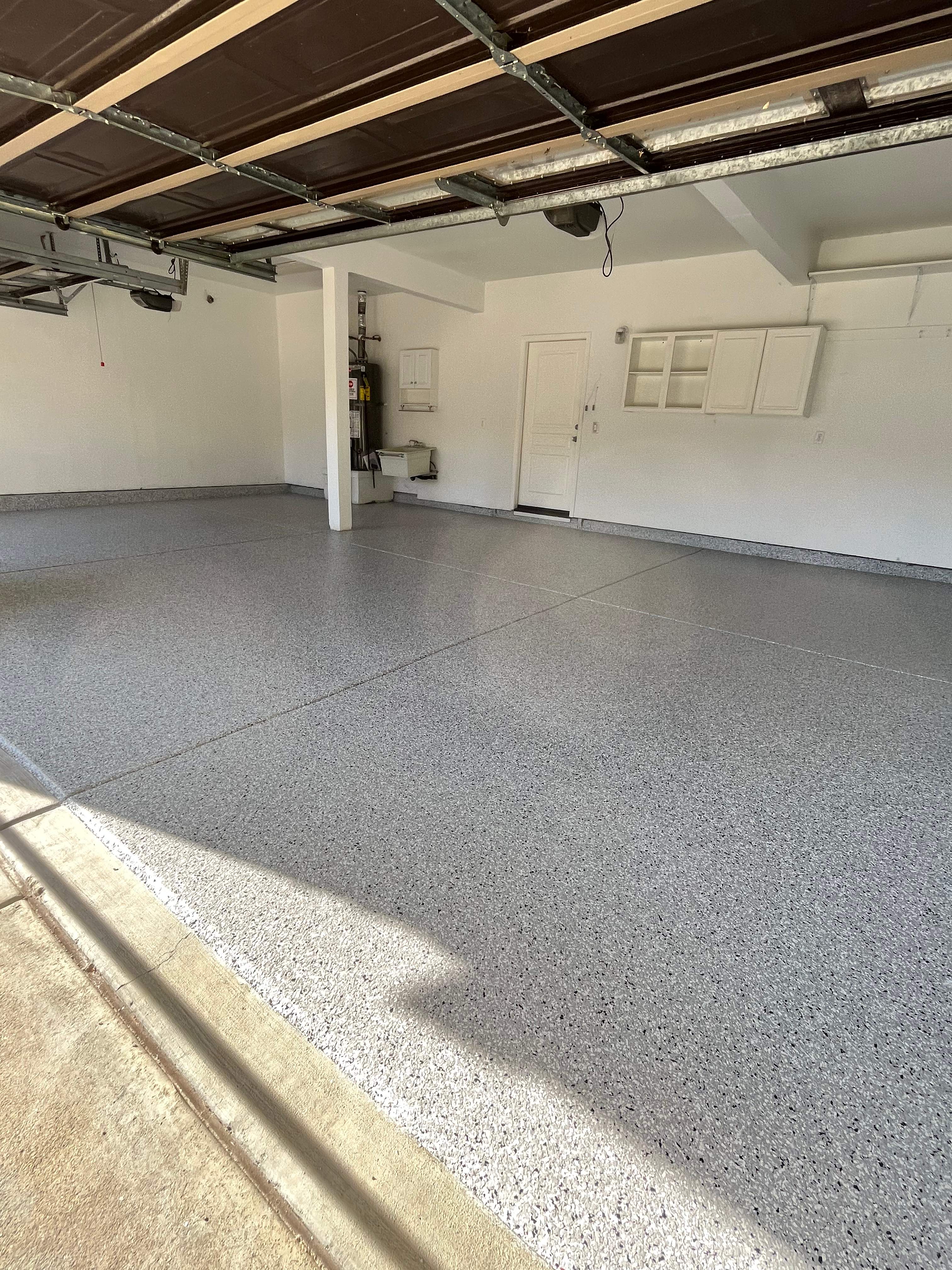 Garage Floor: Vinyl Chip using Light Grey by J&C Concrete Restoration, Inc