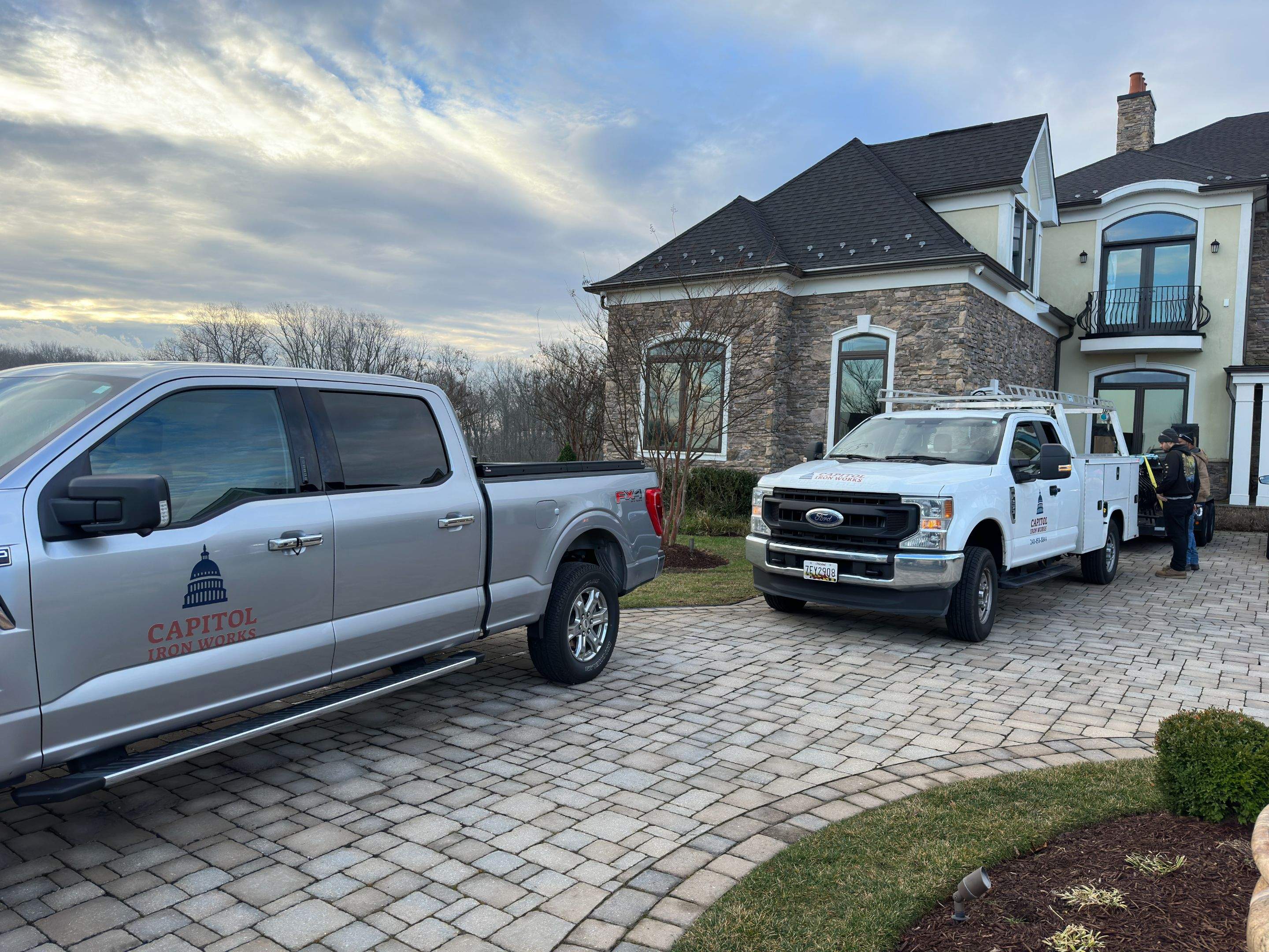 Ornamental Exterior Stair Railings – Custom Slate Surface Mount – Ijamsville, MD by Capitol Iron Works