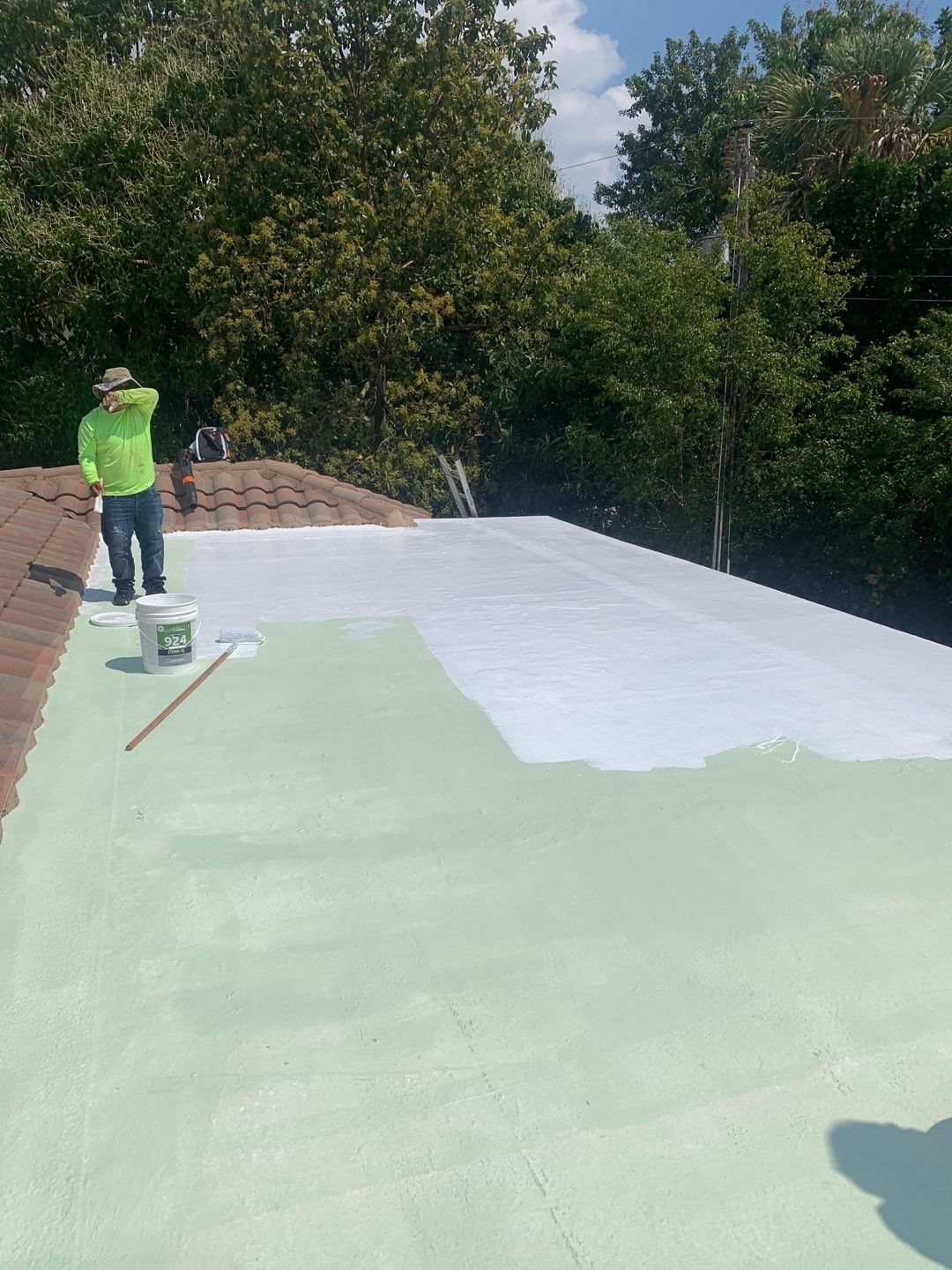 100% Silicone Roof Coating Repair using Tropical #924 Silicone Roof Coating by Morton Roofing, Inc.