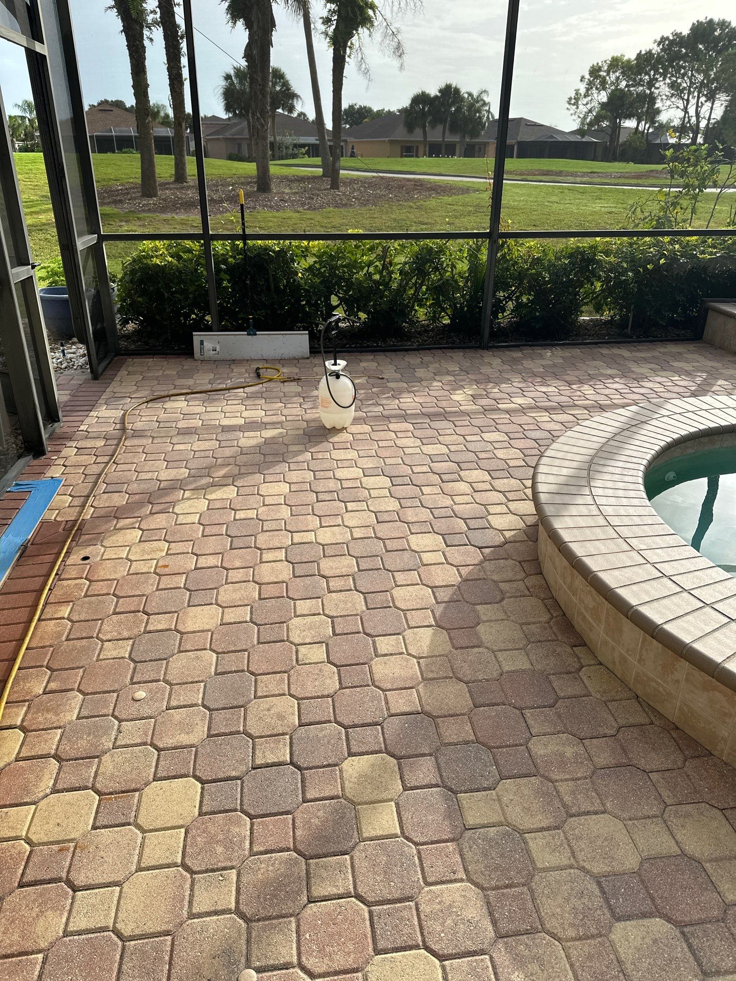 Paver Cleaning and Sealing pool deck in Sun City Center by Supreme Paver Experts