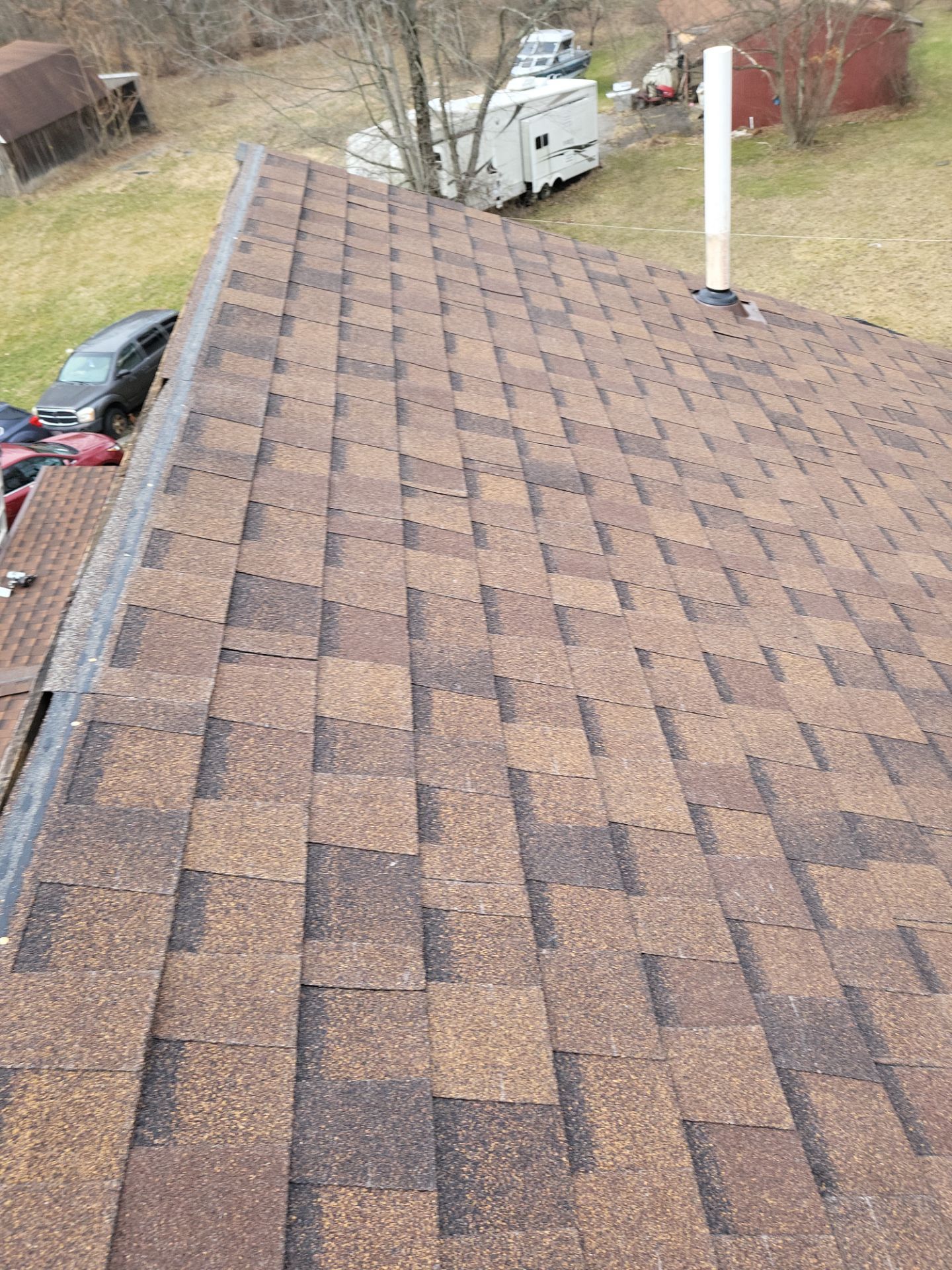 Atlas Pinnacle, Color, Burnt Hickory, Drip Edge, Color, Royal Brown by Eagle Eye Roofing