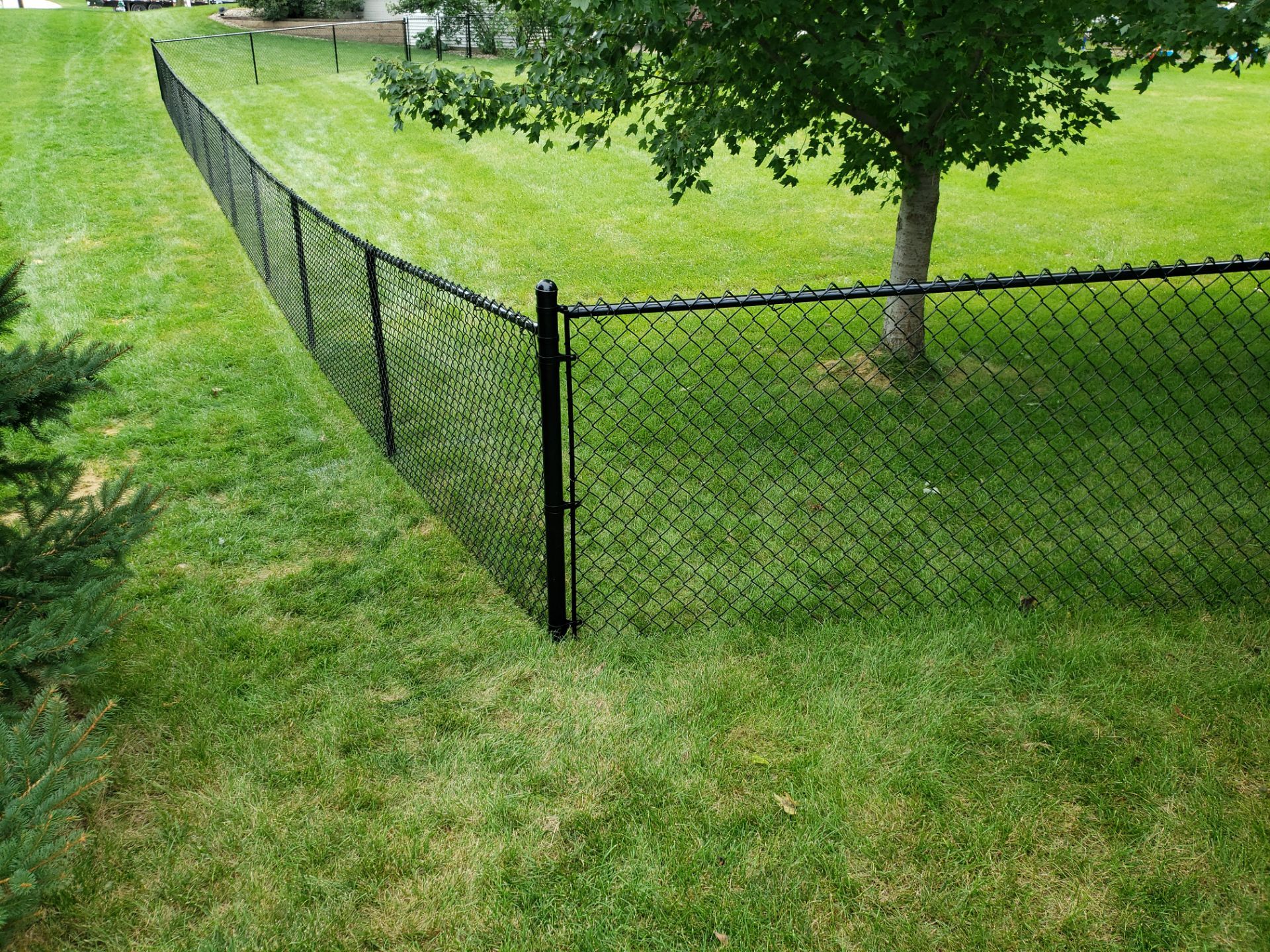 Black Vinyl-Coated Chain Link Fence Installation in Cedar Falls by Perfect Picket Fence and Stain