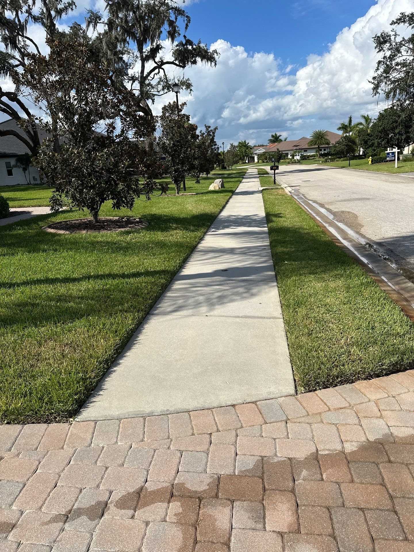 Paver Driveway, Entryway, Sidewalk, and Street Curbing Cleaning in Winding River Community, Bradenton, FL by Sunshine AquaWash