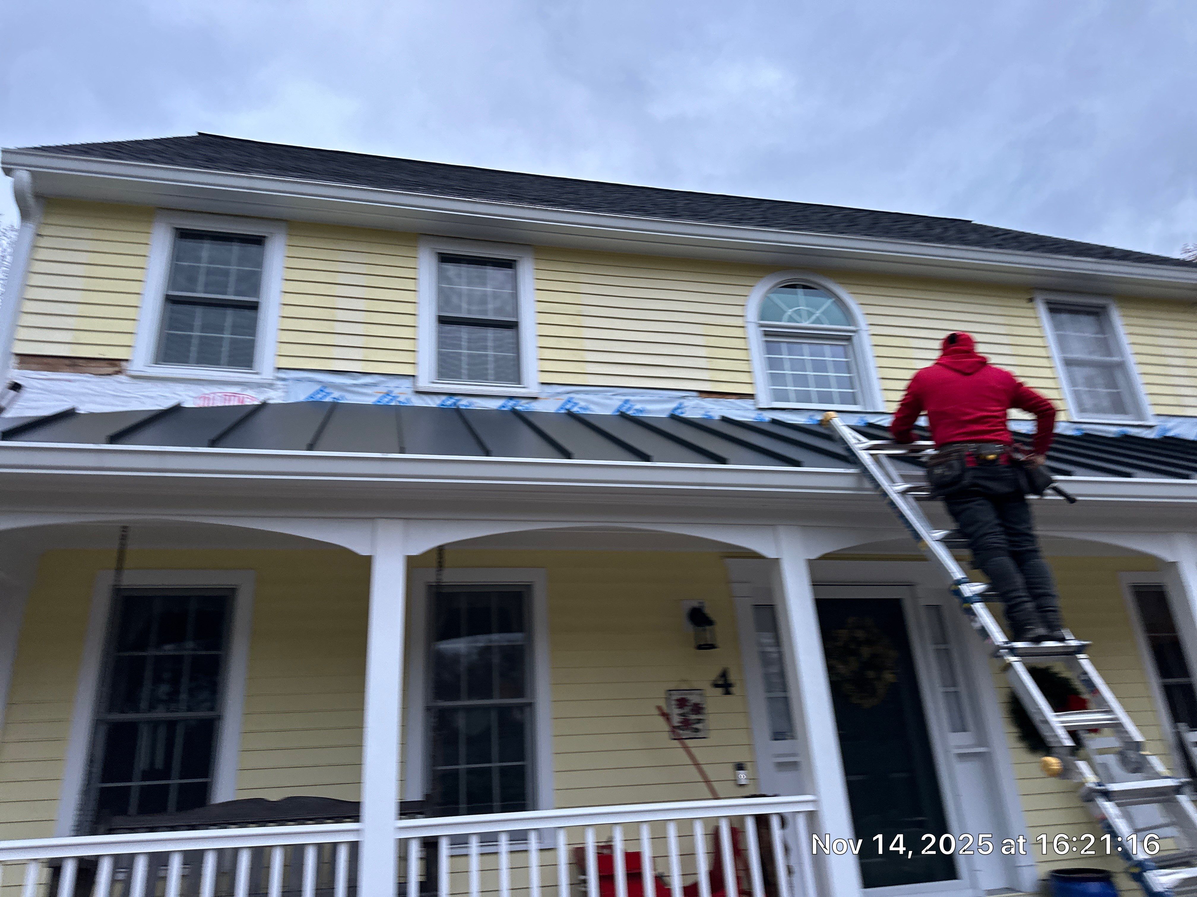 Chelmsford Premium Roof: Onyx Black Shingles with Standing Seam Metal Porch by Mighty Dog Roofing of Greater Middlesex County