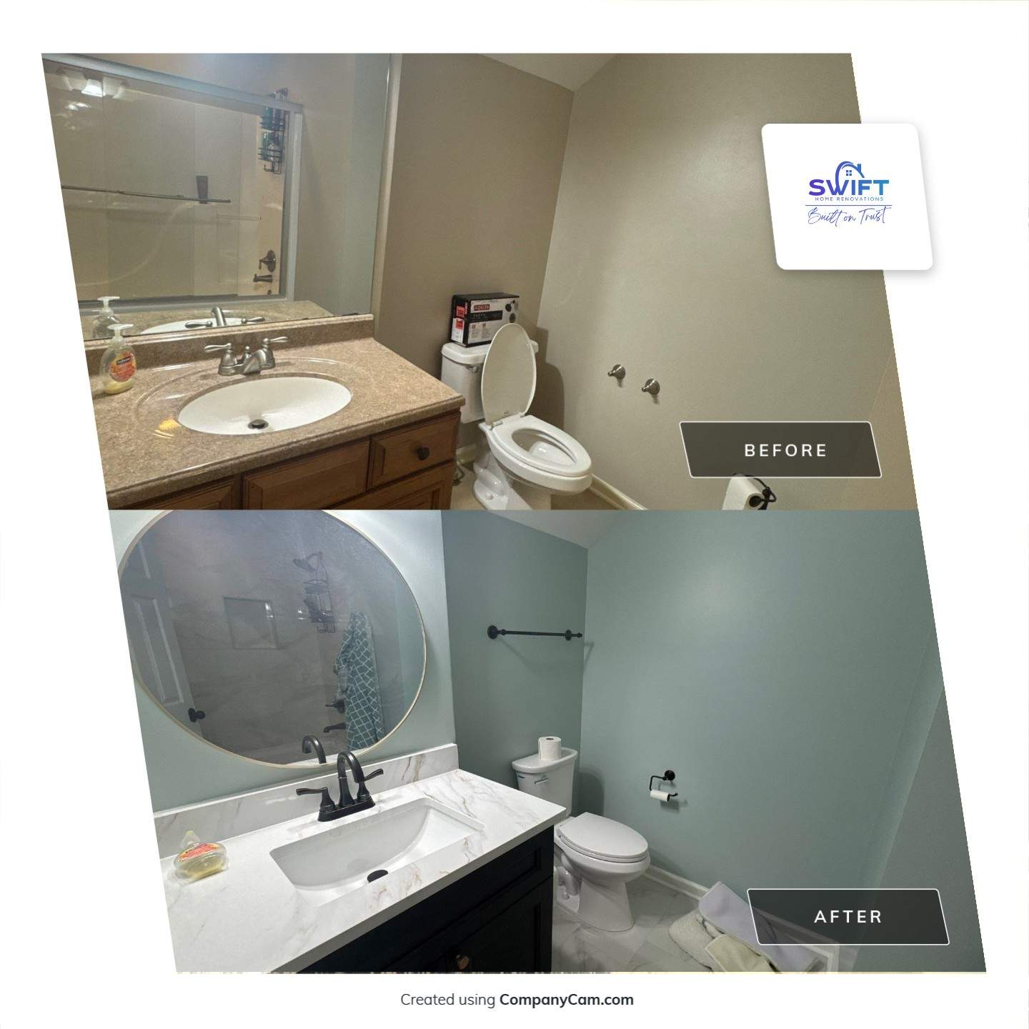 Modern Bathroom Transformation With Marble Patterned Tile in Powder Springs by Swift Home Renovations