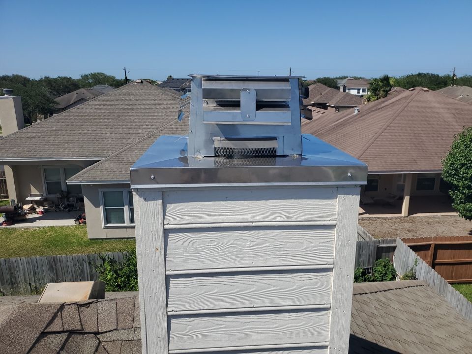 Chimney Cap Replacement using Custom Fabricated Stainless Steel by Lighthouse Roofing