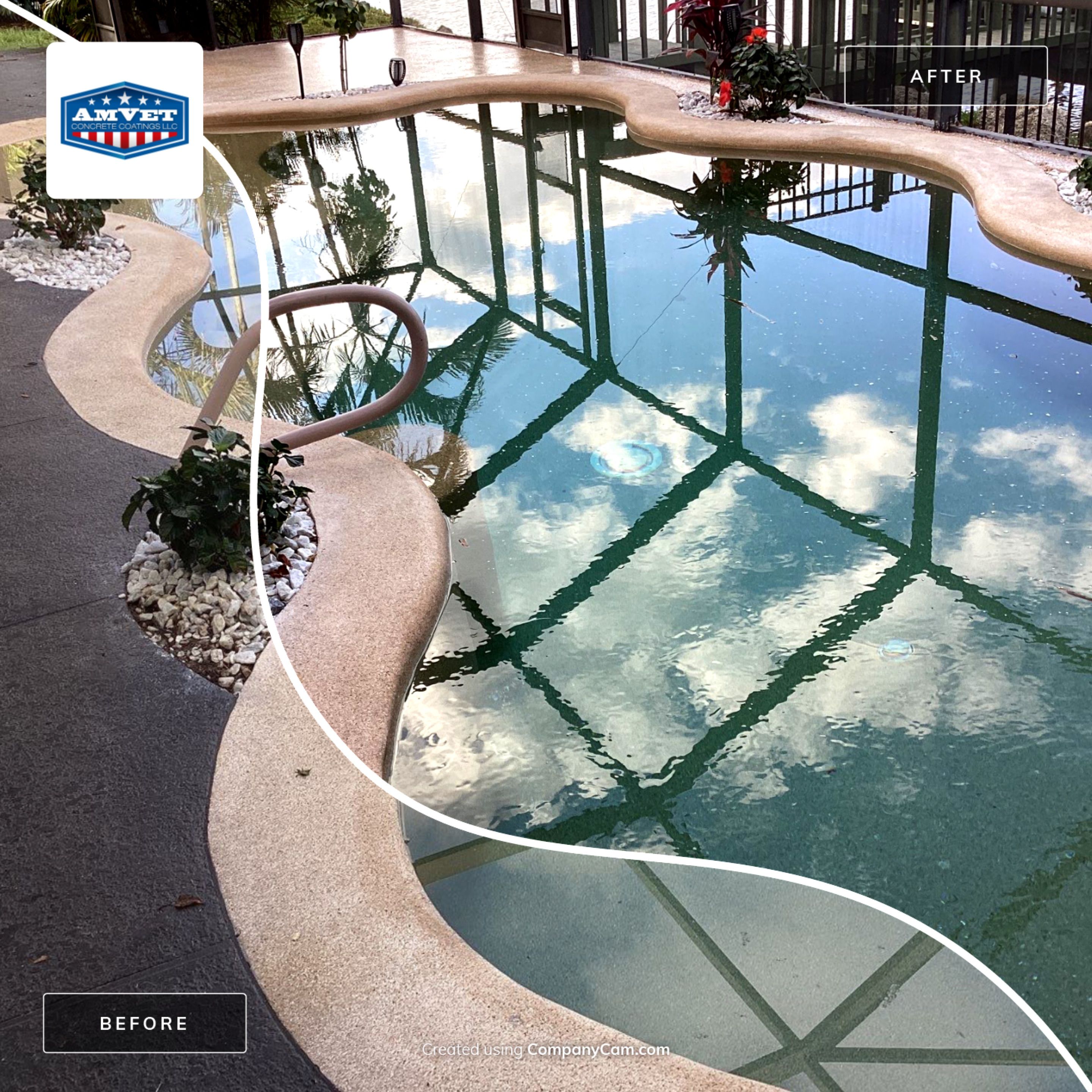Pool Deck using Pecan by Amvet concrete coatings llc